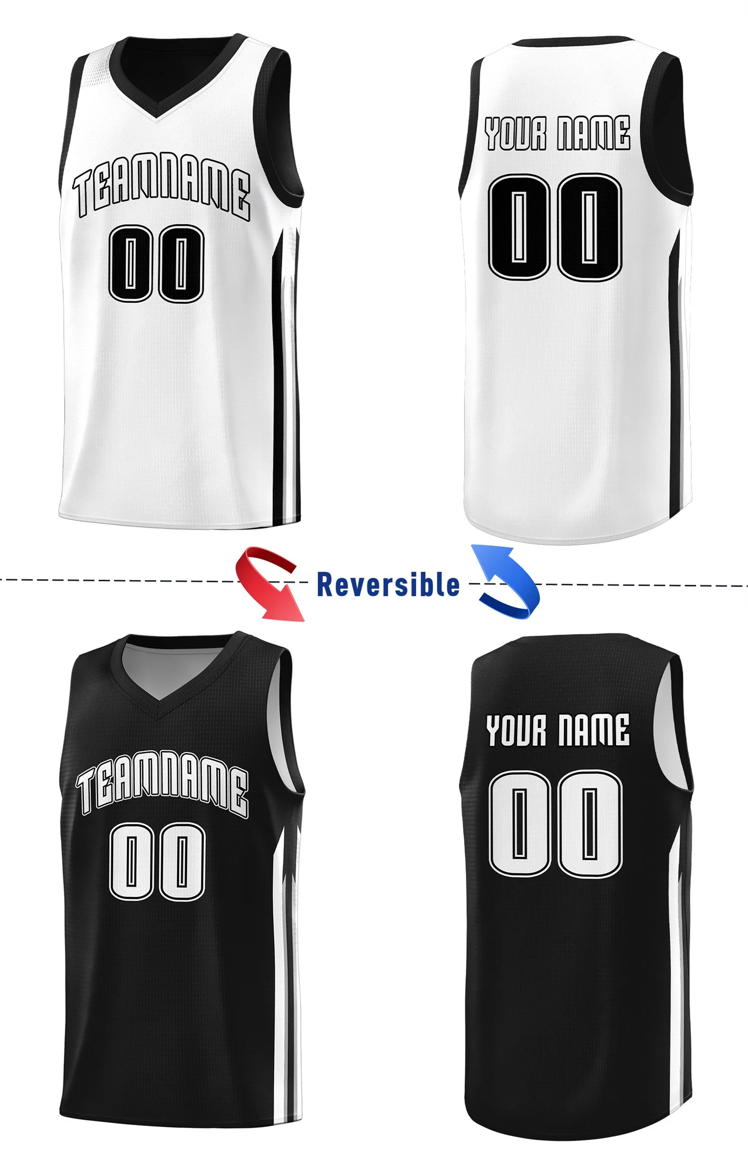 Custom Black White Double Side Tops Training Basketball Jersey - Image 4