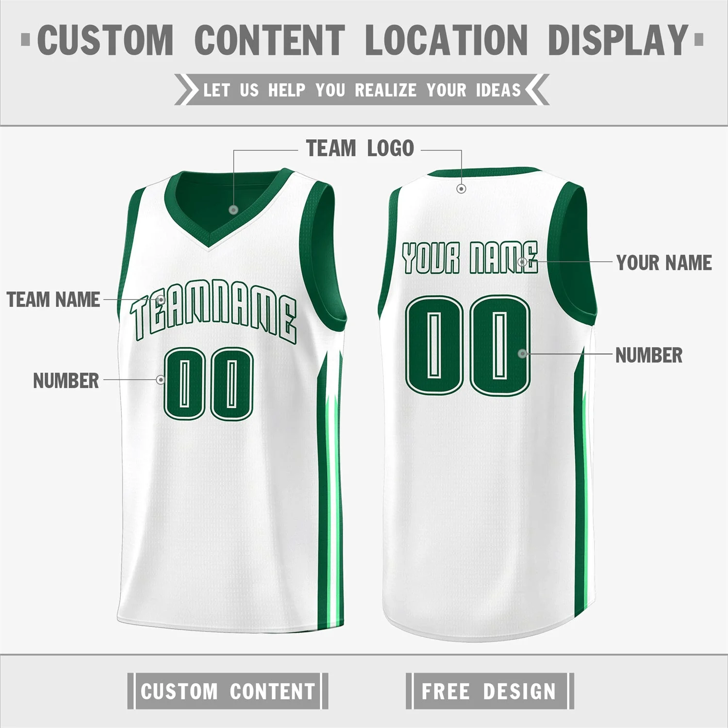 Custom Green White Double Side Tops Men Basketball Jersey - Image 3