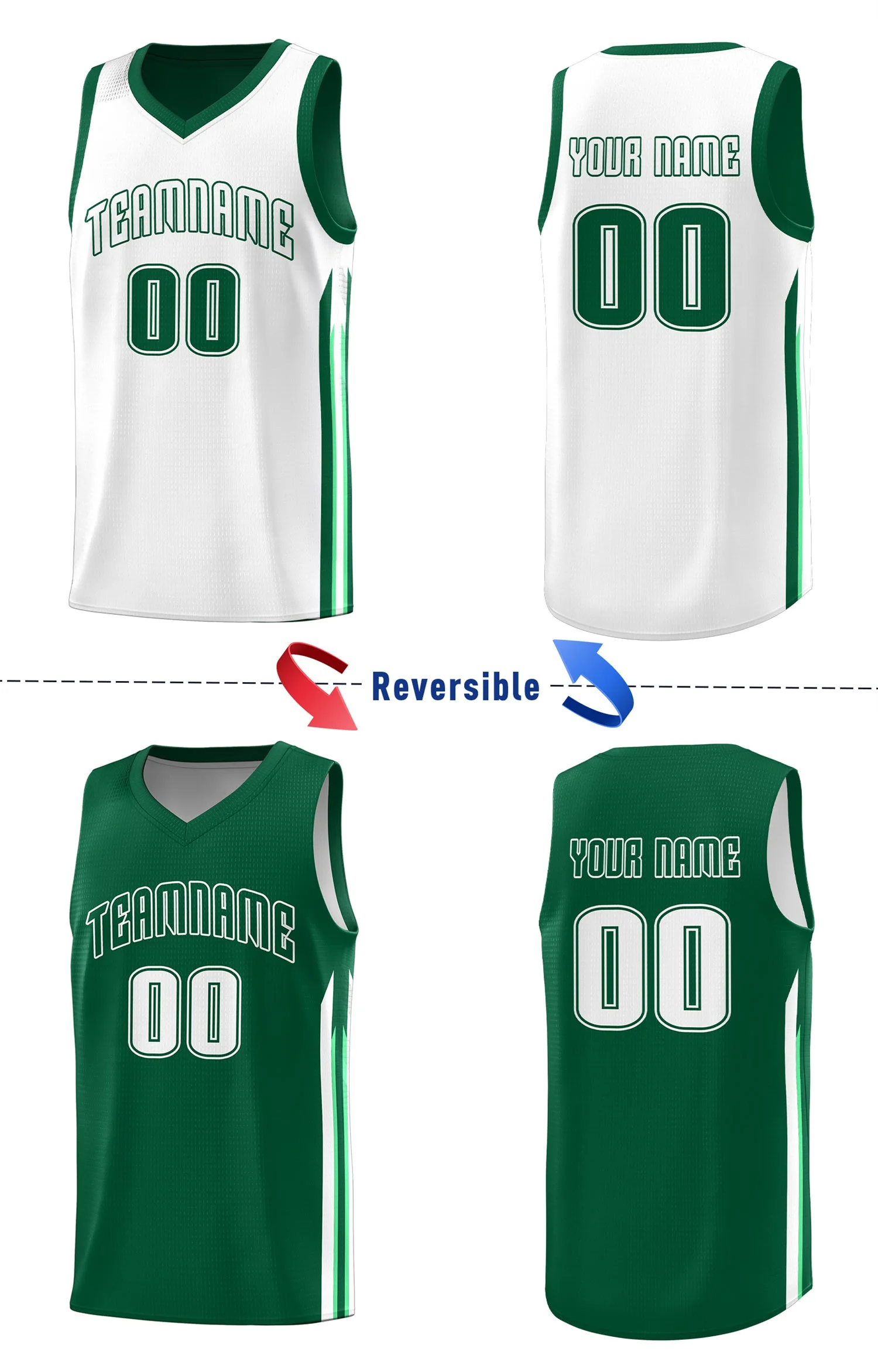 Custom Green White Double Side Tops Men Basketball Jersey - Image 4