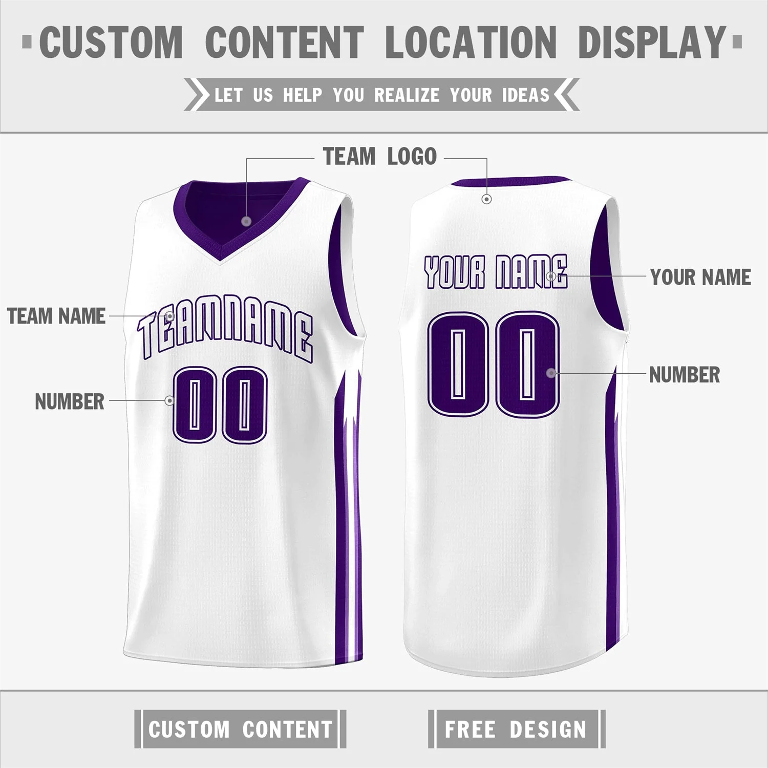 Custom Purple White Double Side Tops Training Basketball Jersey - Image 3