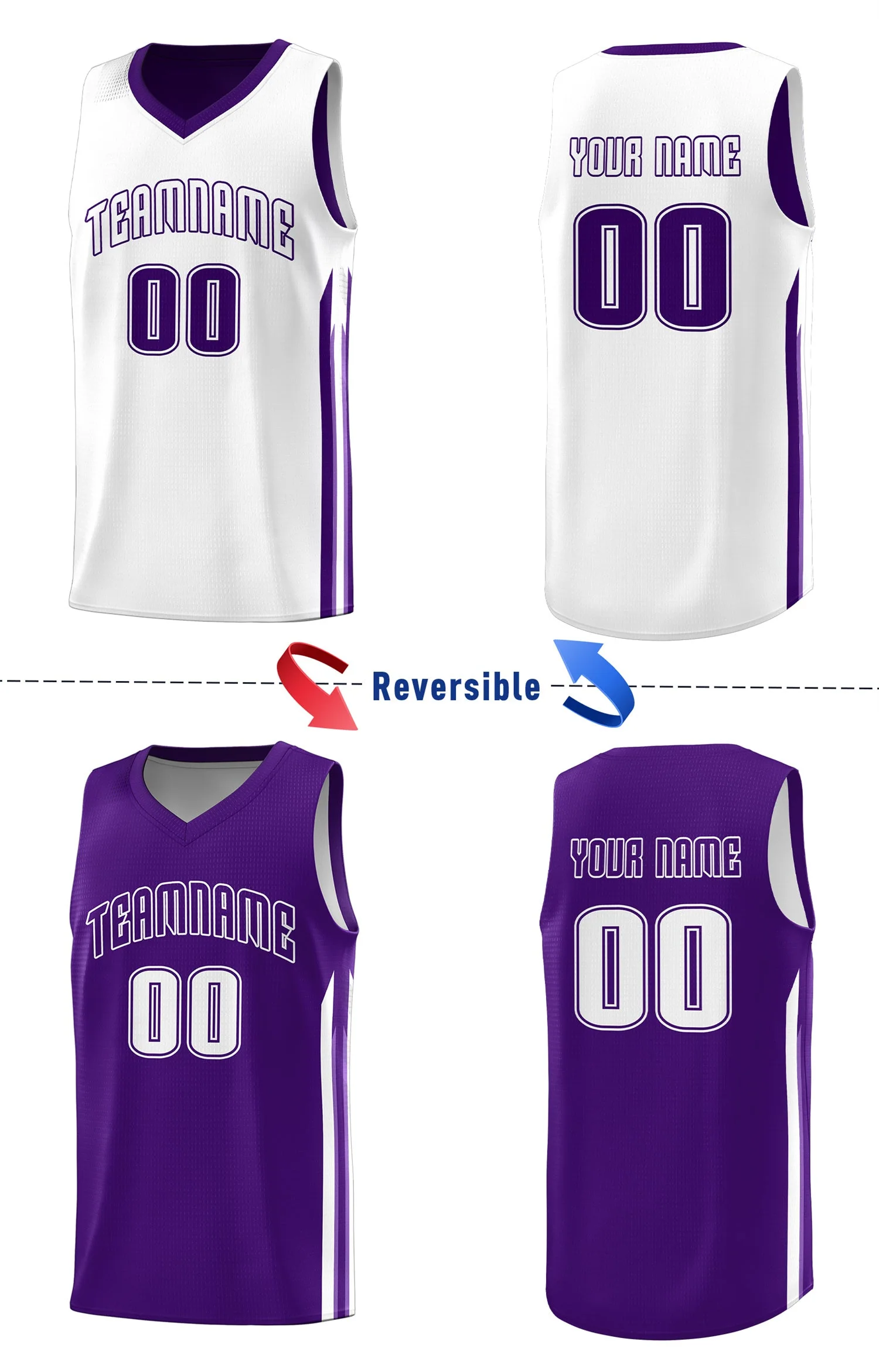 Custom Purple White Double Side Tops Training Basketball Jersey - Image 4
