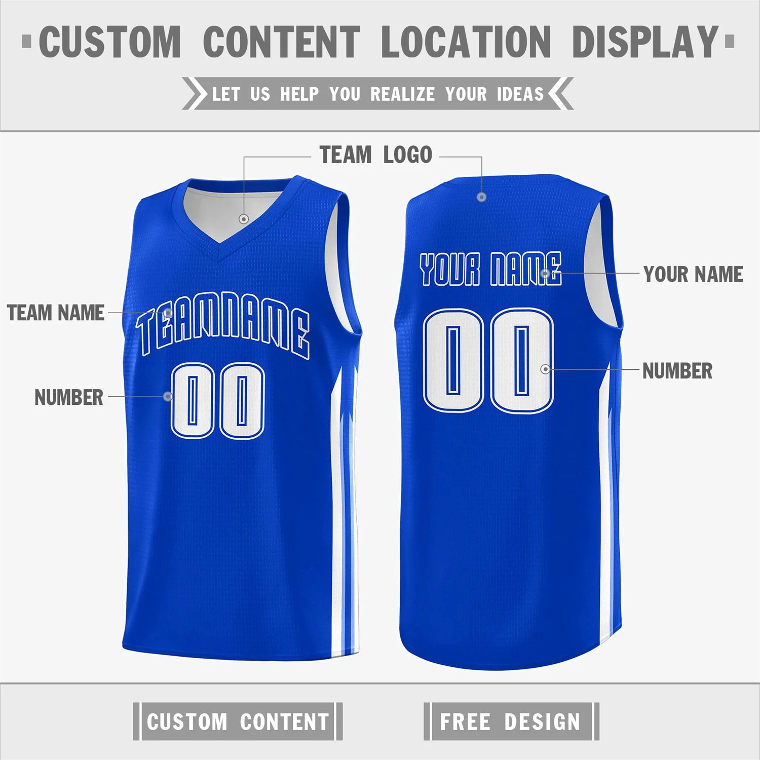 Custom Royal White Double Side Tops Training Basketball Jersey - Image 2
