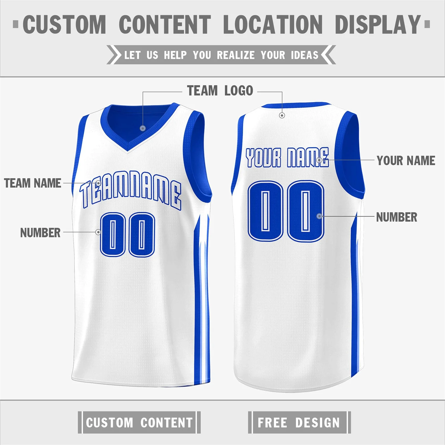 Custom Royal White Double Side Tops Training Basketball Jersey - Image 3