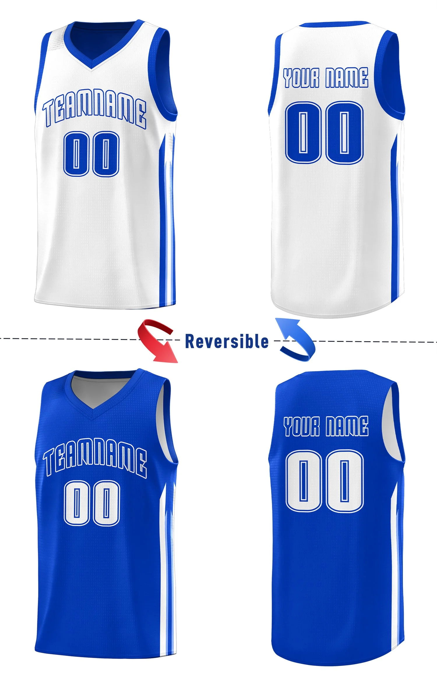 Custom Royal White Double Side Tops Training Basketball Jersey - Image 4