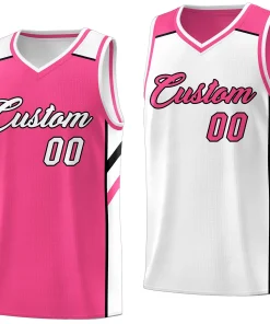Custom Pink White Double Side Tops Training Basketball Jersey