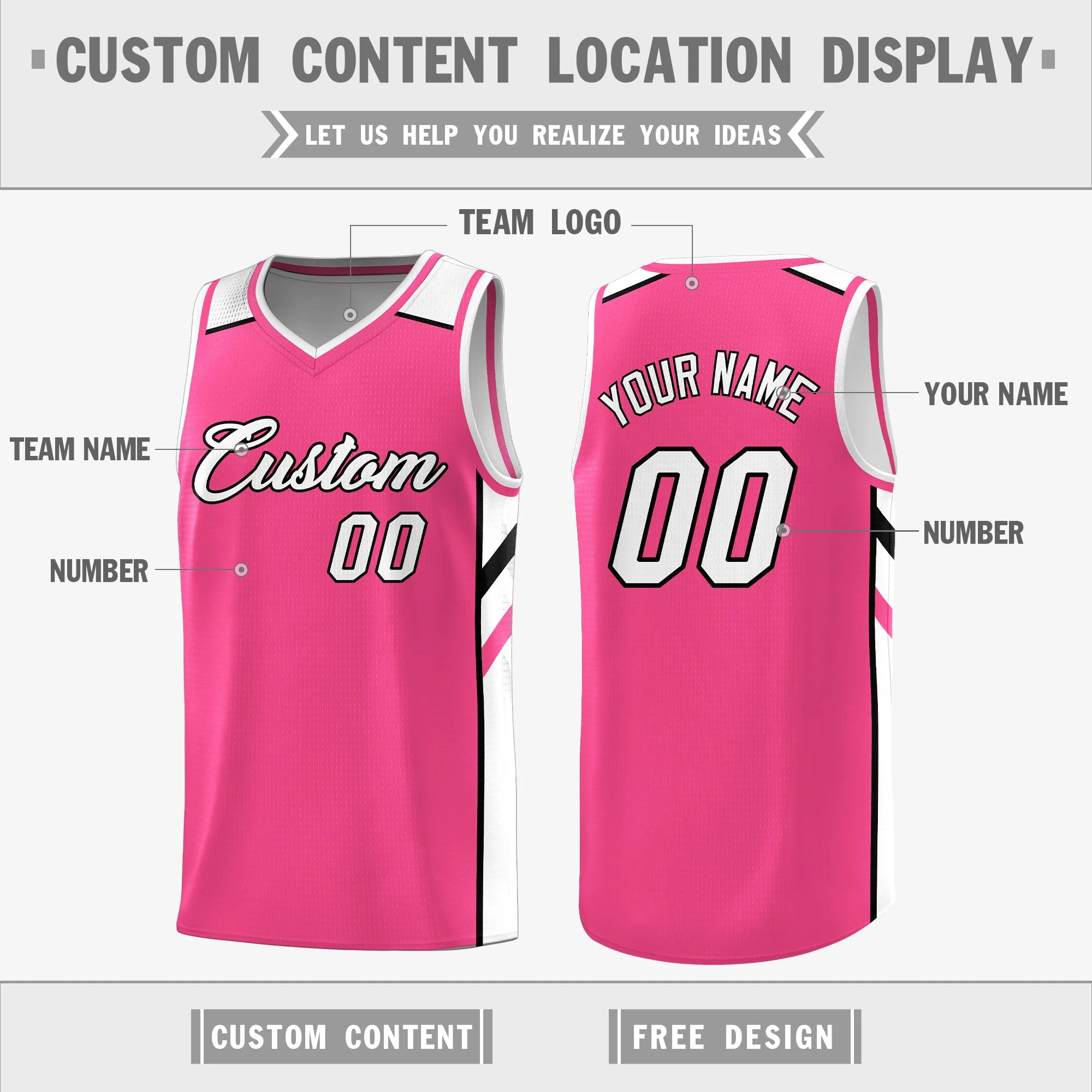 Custom Pink White Double Side Tops Training Basketball Jersey - Image 2