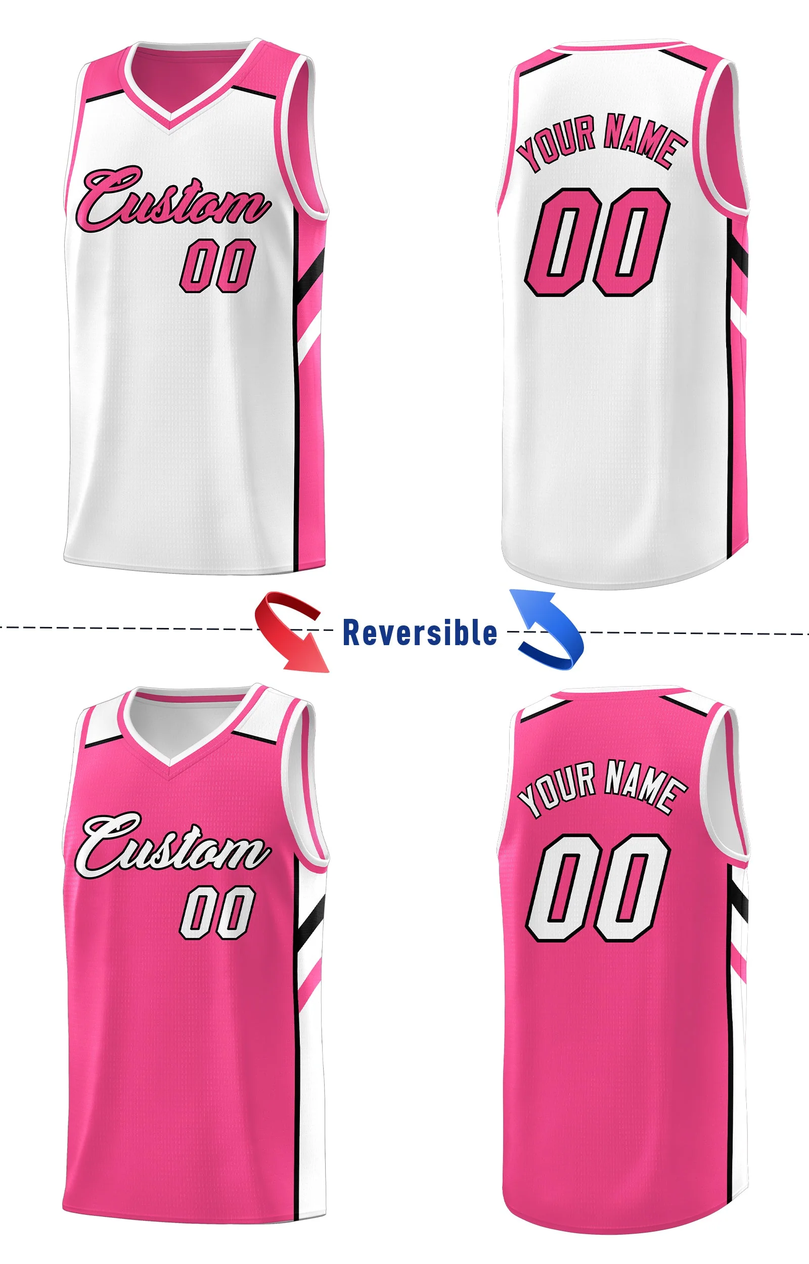 Custom Pink White Double Side Tops Training Basketball Jersey - Image 4