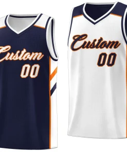 Custom Navy White Double Side Tops Sport Basketball Jersey