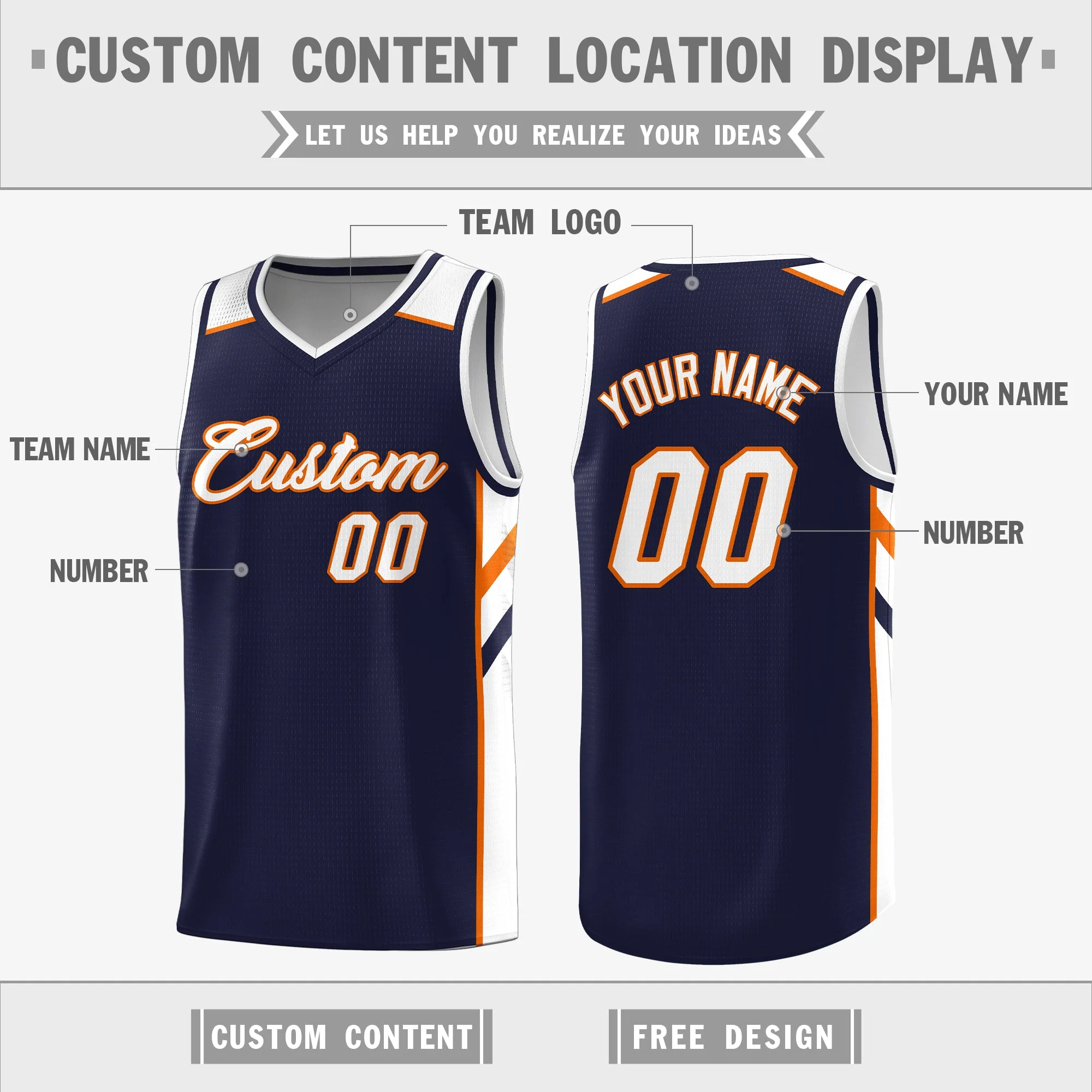 Custom Navy White Double Side Tops Sport Basketball Jersey - Image 2