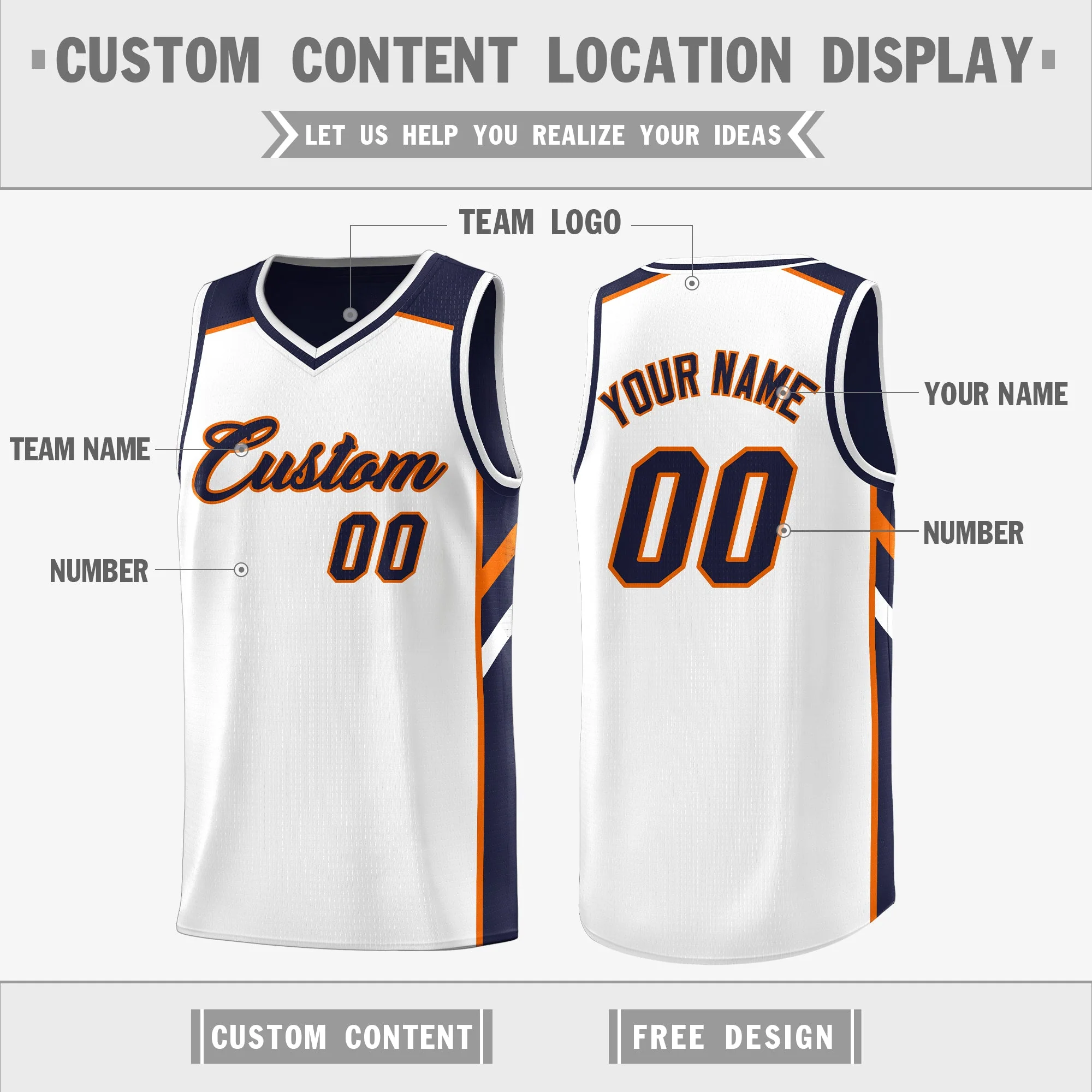 Custom Navy White Double Side Tops Sport Basketball Jersey - Image 3