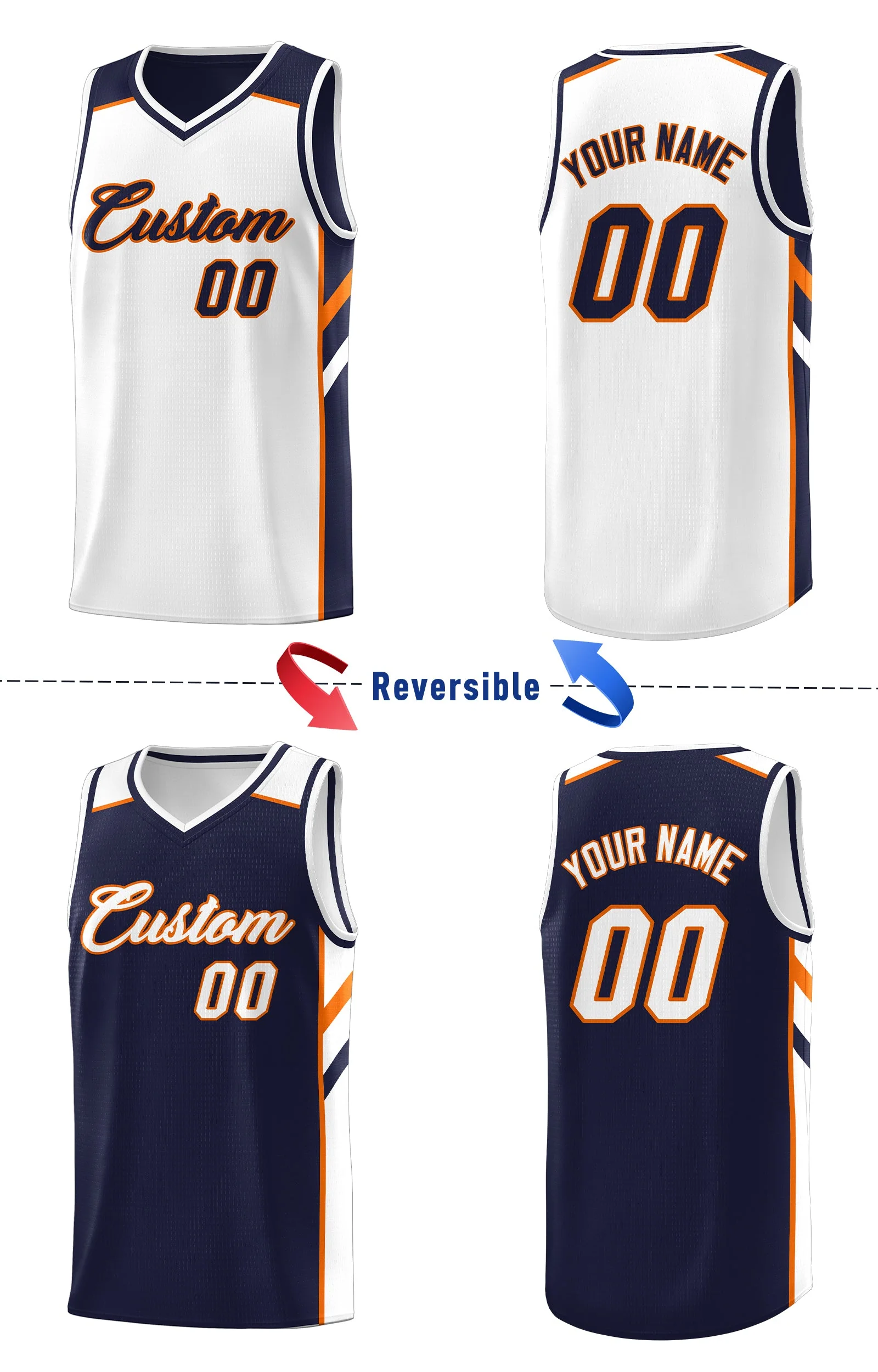 Custom Navy White Double Side Tops Sport Basketball Jersey - Image 4