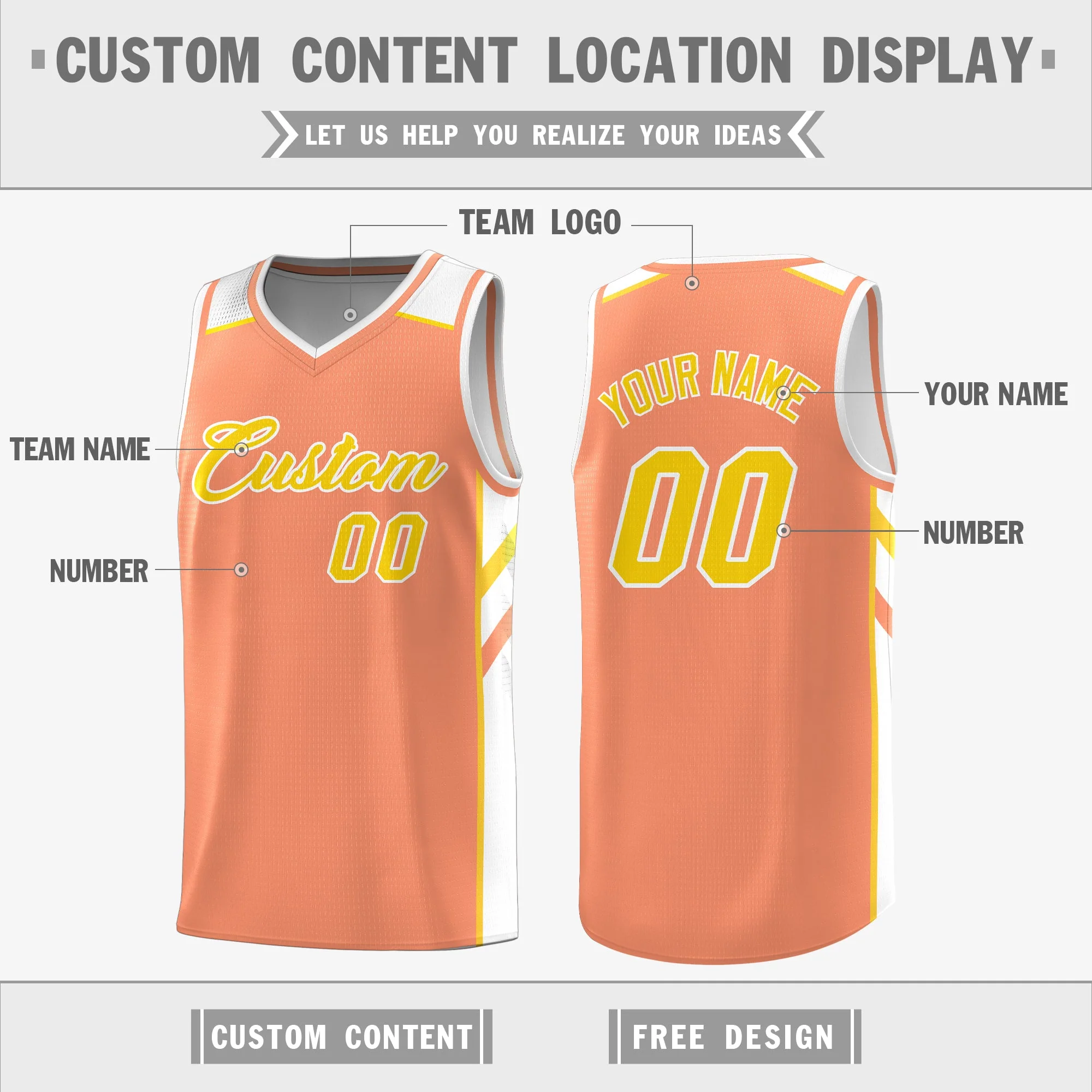 Custom Orange White Double Side Tops Men Casual Basketball Jersey - Image 2