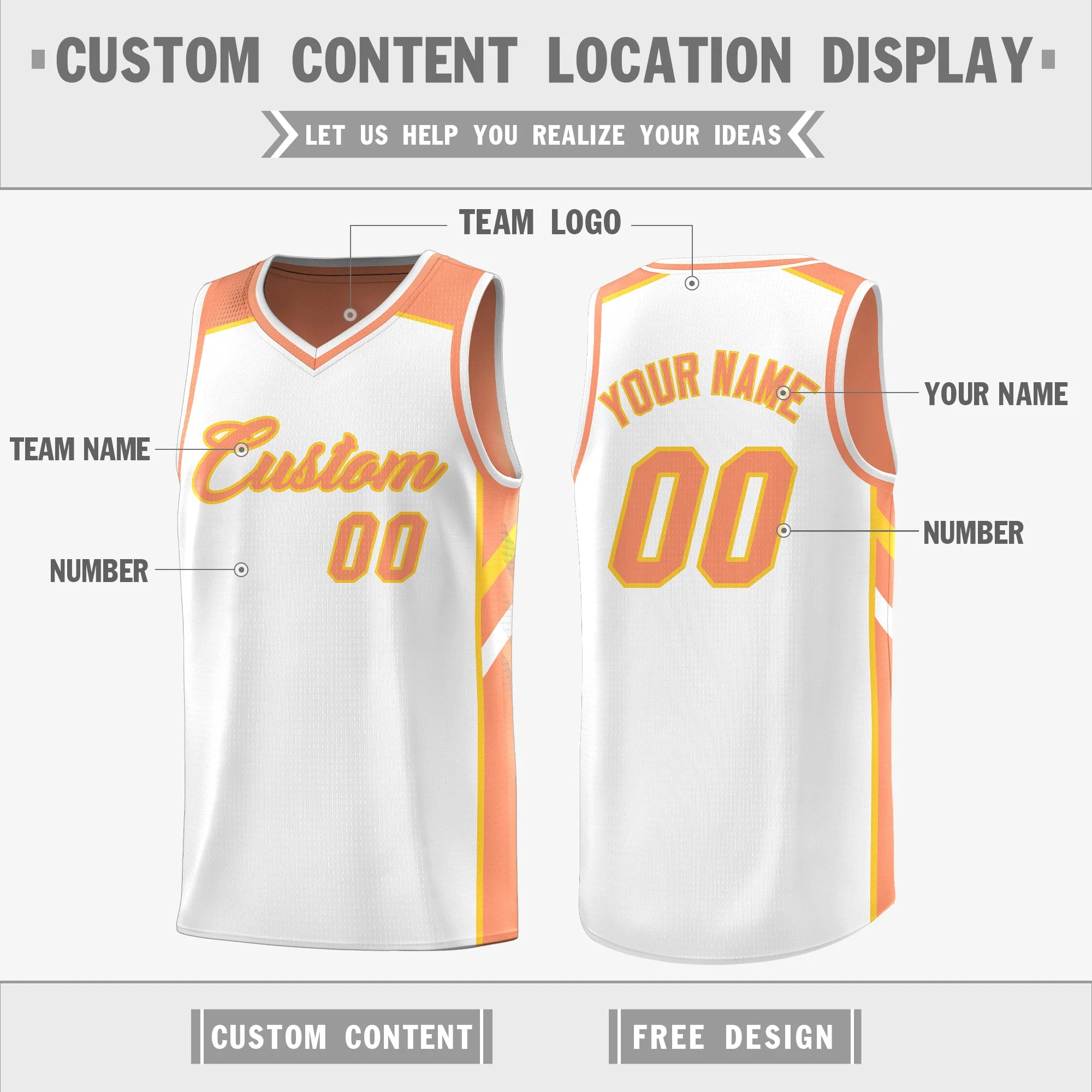 Custom Orange White Double Side Tops Men Casual Basketball Jersey - Image 3