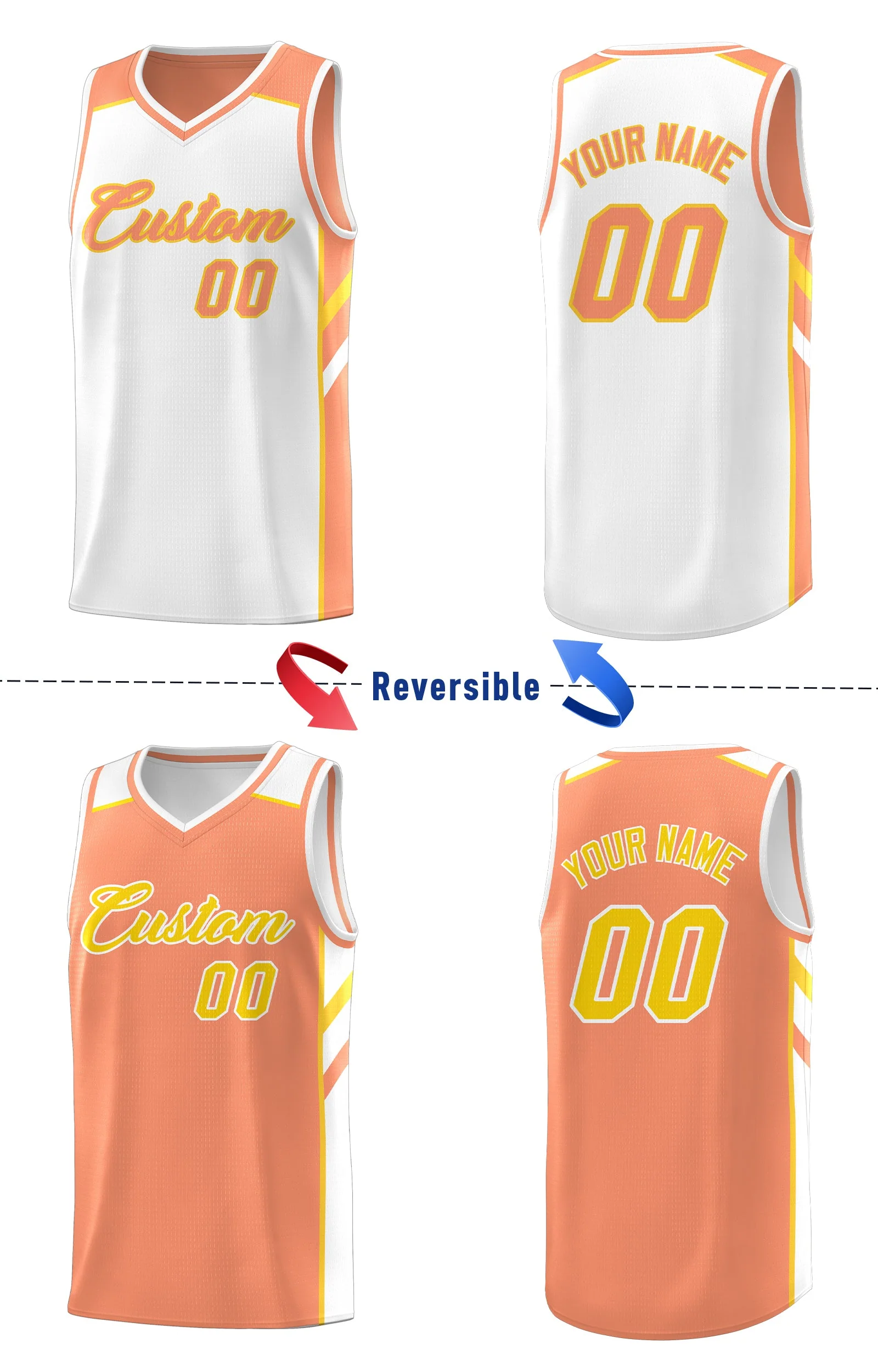 Custom Orange White Double Side Tops Men Casual Basketball Jersey - Image 4