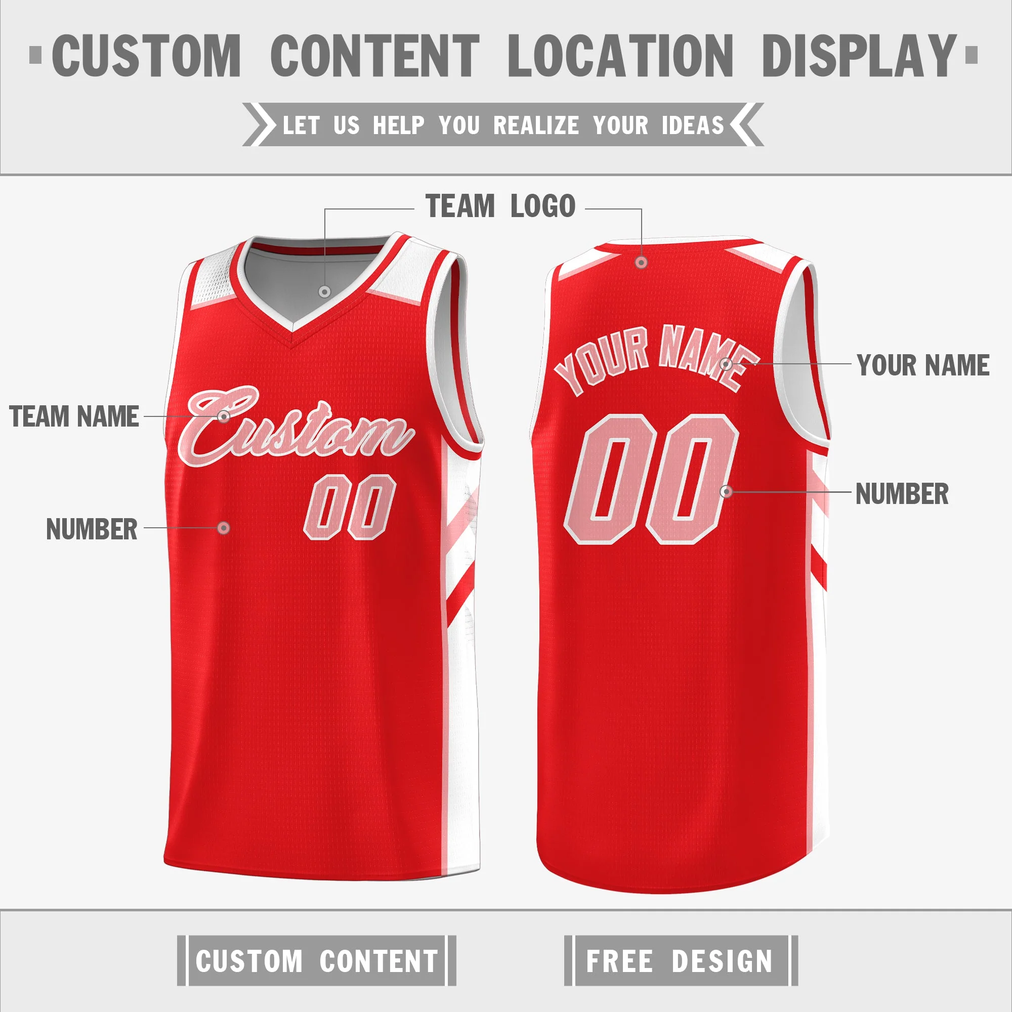 Custom Red White Double Side Tops Casual Basketball Jersey - Image 2