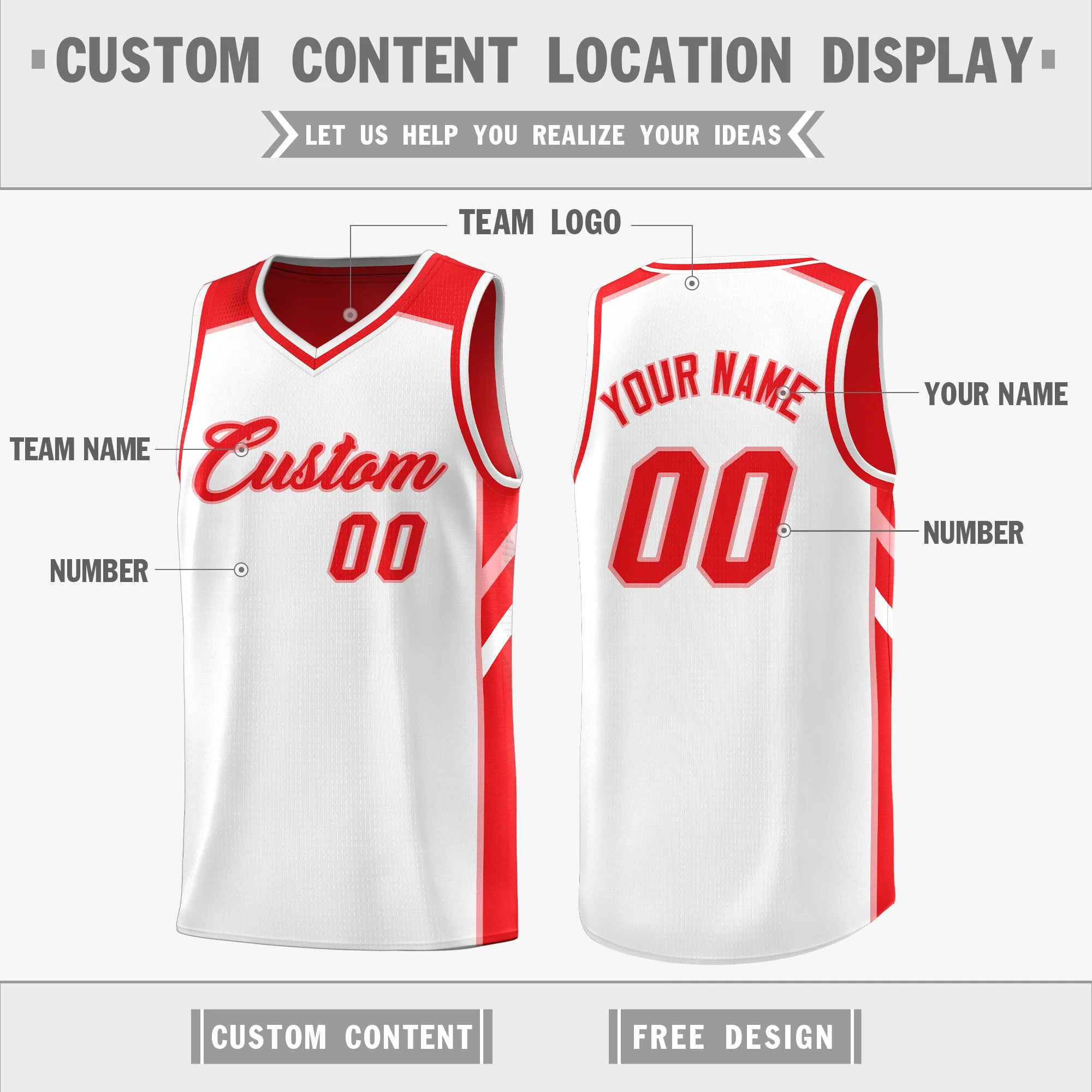 Custom Red White Double Side Tops Casual Basketball Jersey - Image 3