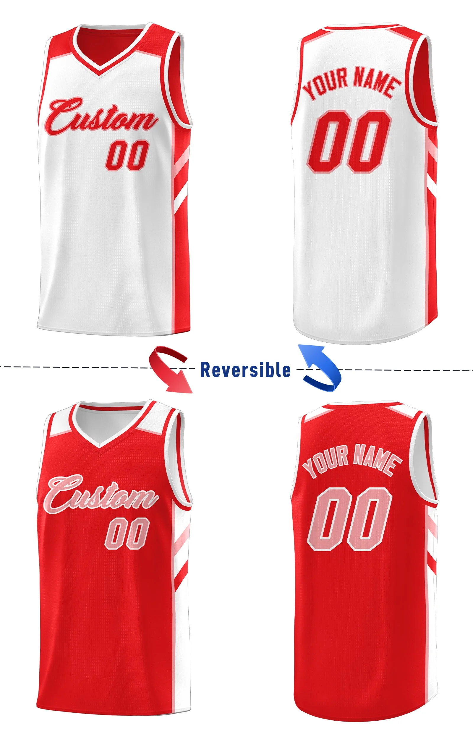 Custom Red White Double Side Tops Casual Basketball Jersey - Image 4