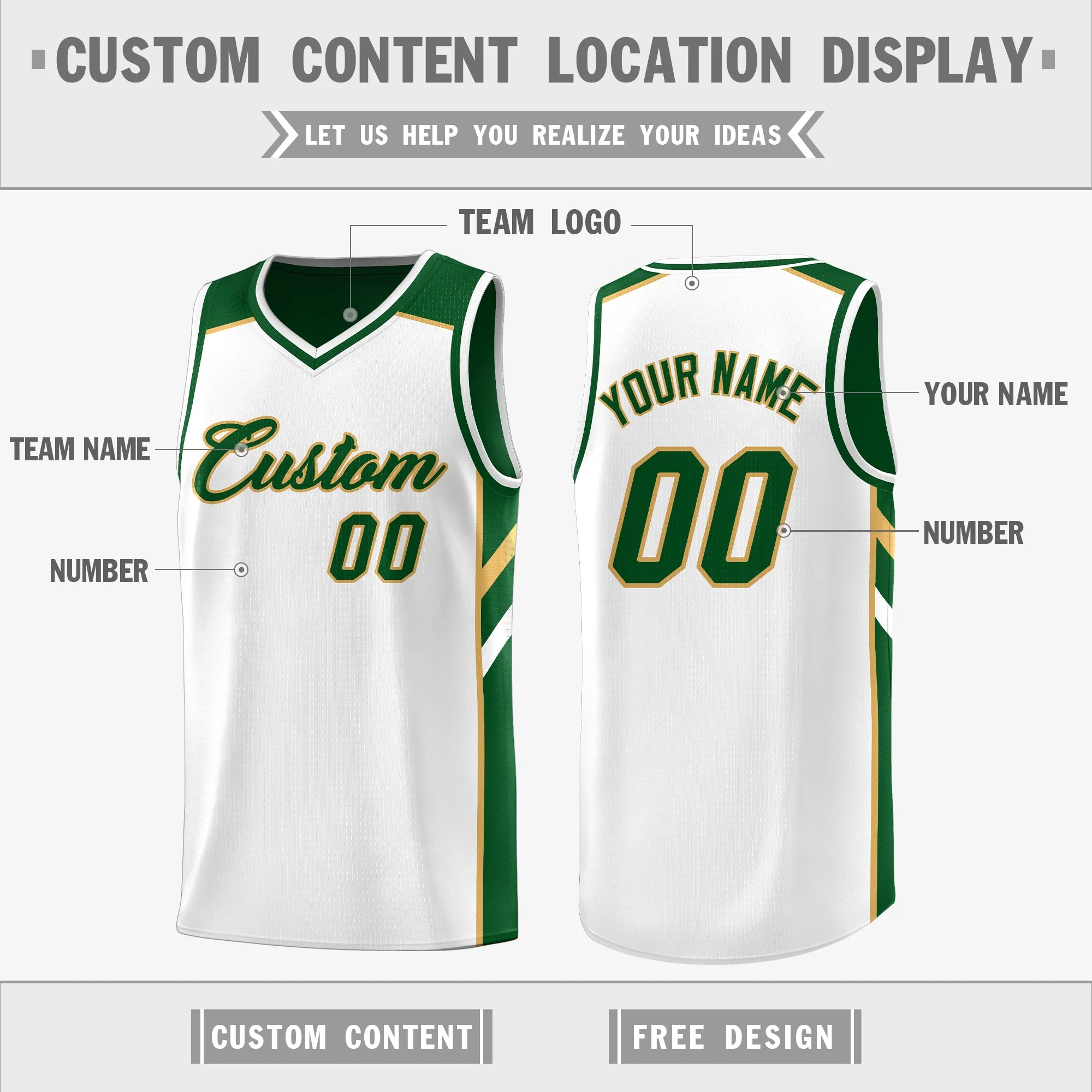 Custom Green White Double Side Tops Casual Basketball Jersey - Image 3