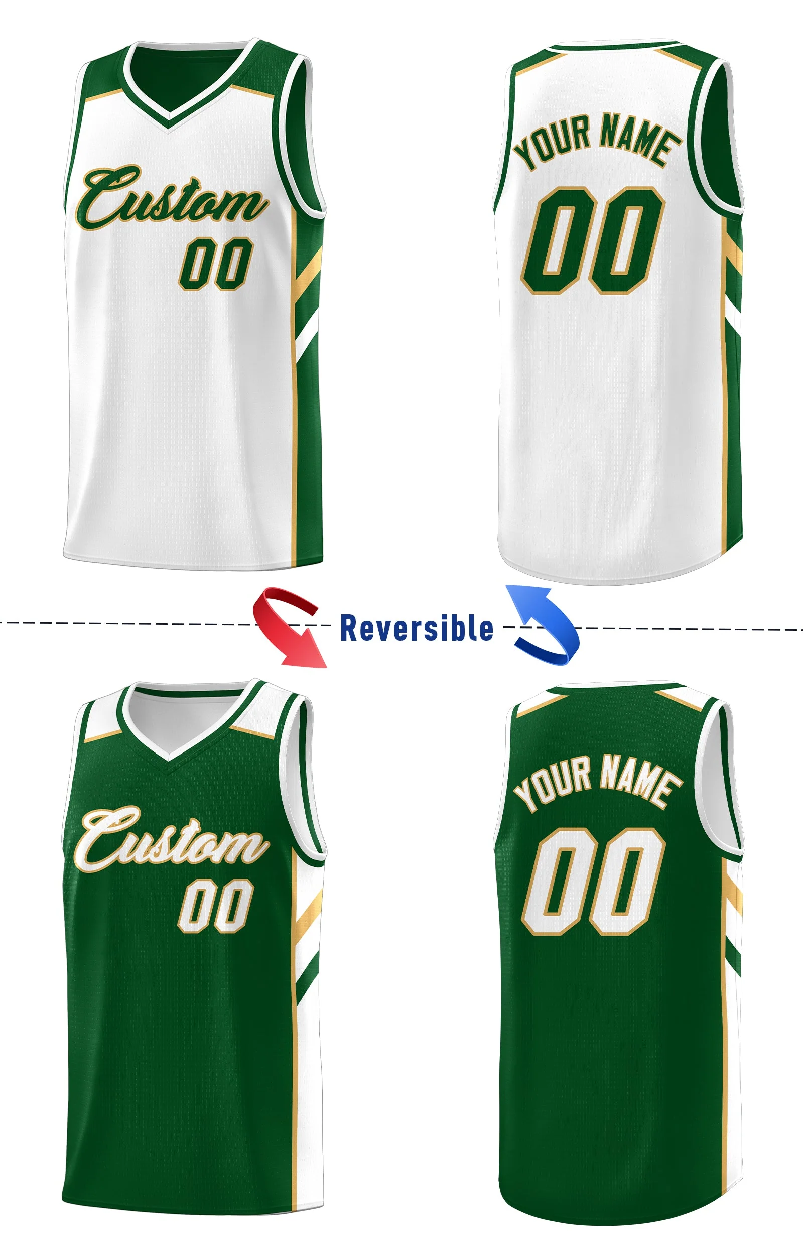 Custom Green White Double Side Tops Casual Basketball Jersey - Image 4