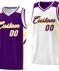 Custom Purple White-Yellow Double Side Tops Casual Basketball Jersey