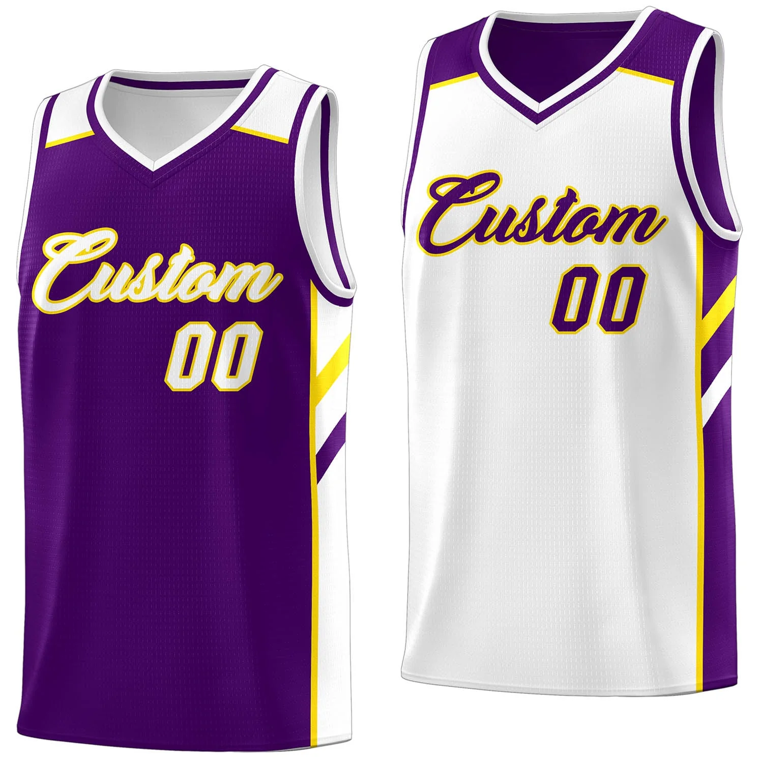 Custom Purple White-Yellow Double Side Tops Casual Basketball Jersey
