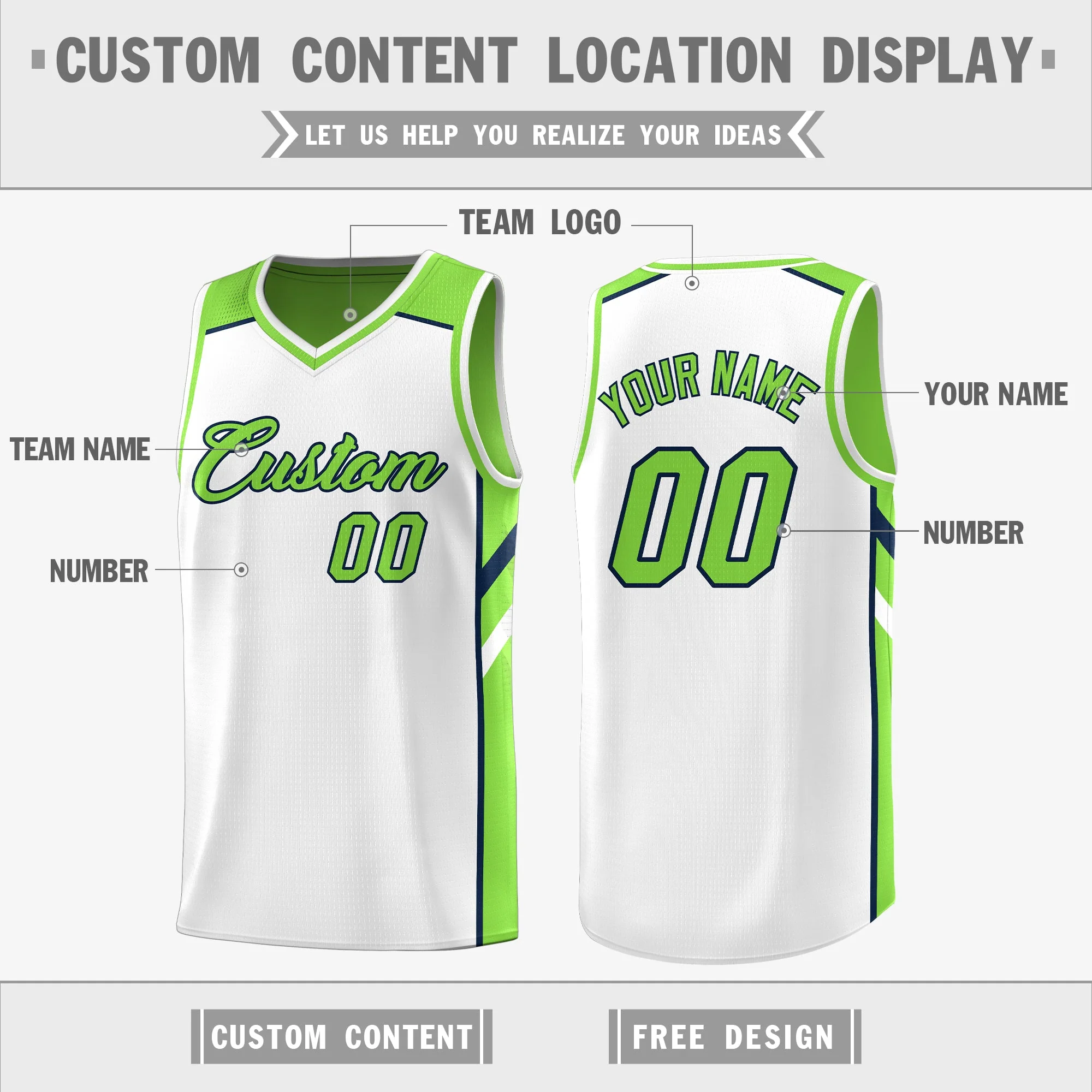 Custom Green Double Side Tops Training Basketball Jersey - Image 3