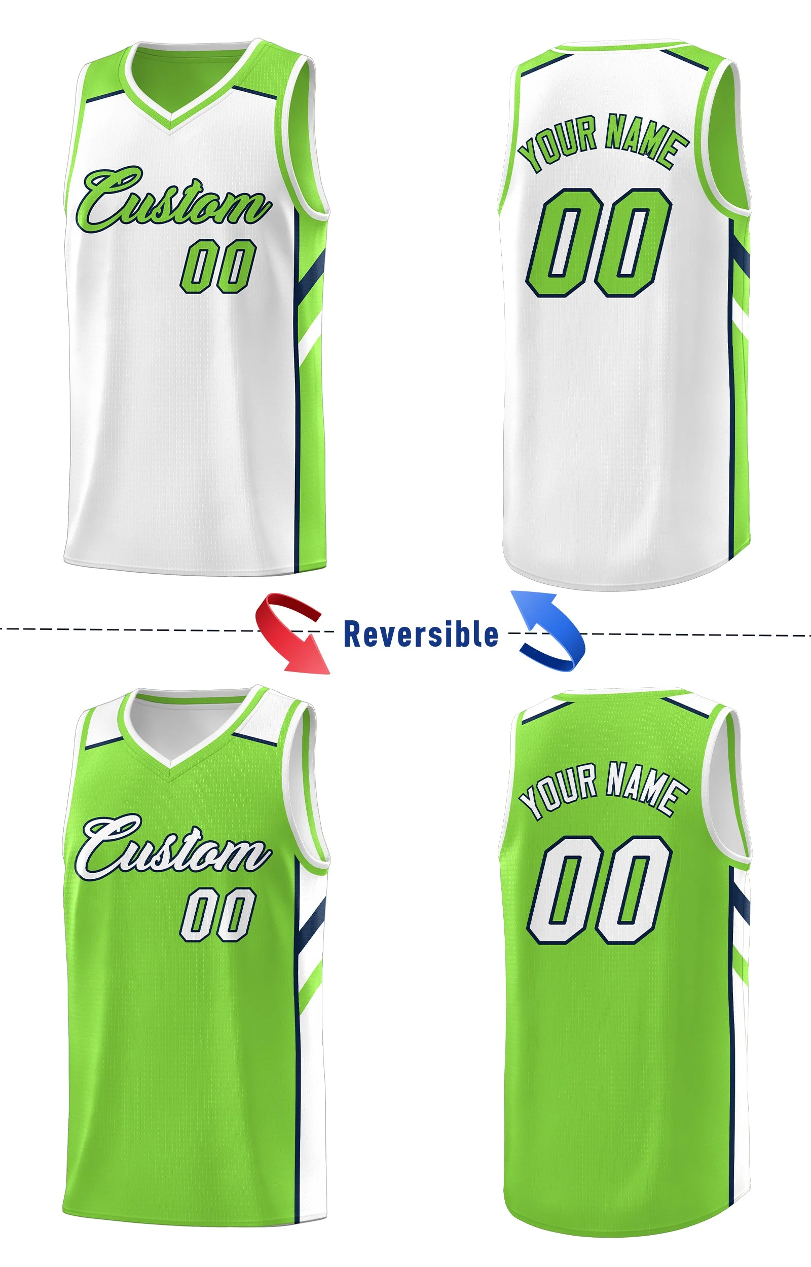Custom Green Double Side Tops Training Basketball Jersey - Image 4
