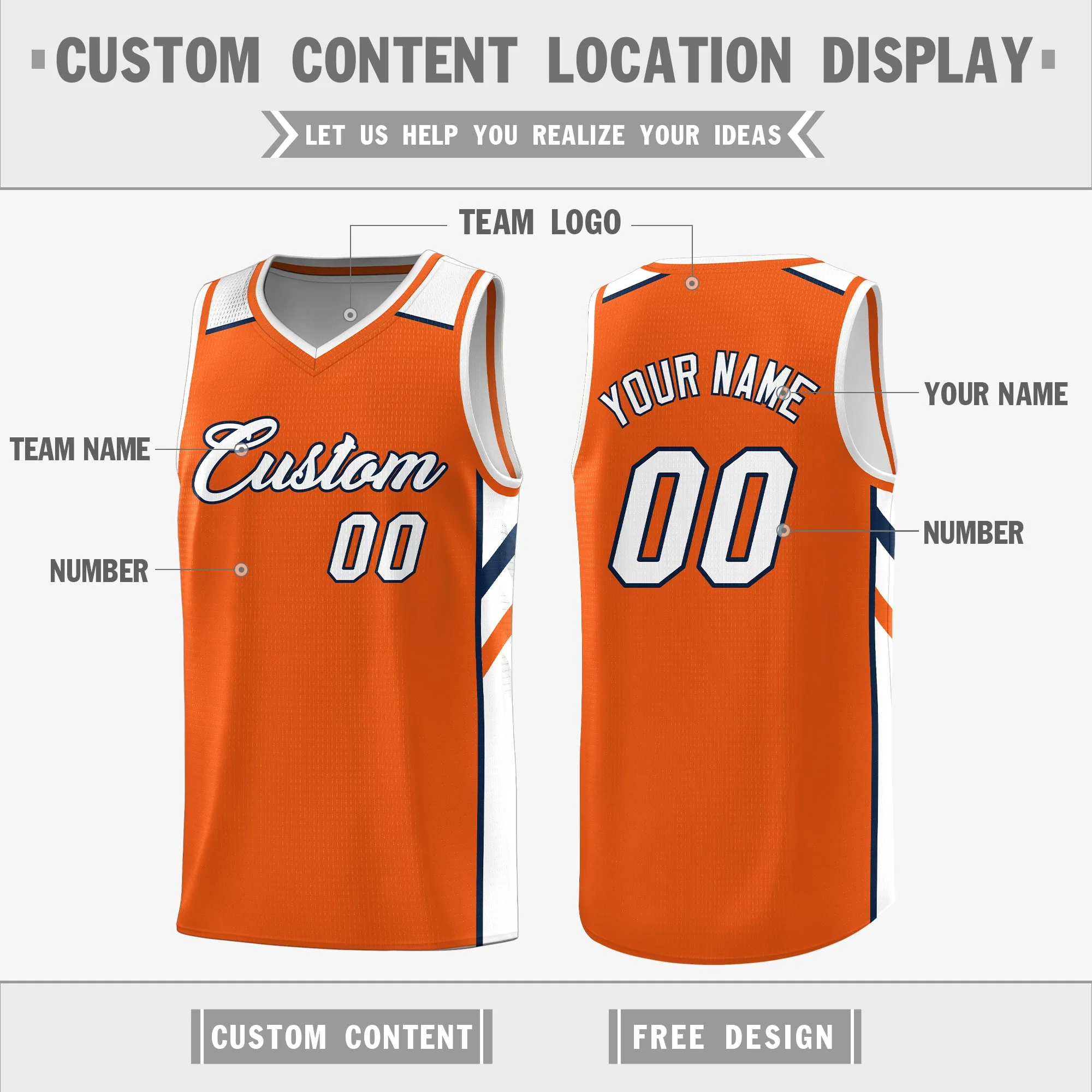 Custom Orange White Double Side Tops Casual Basketball Jersey - Image 2