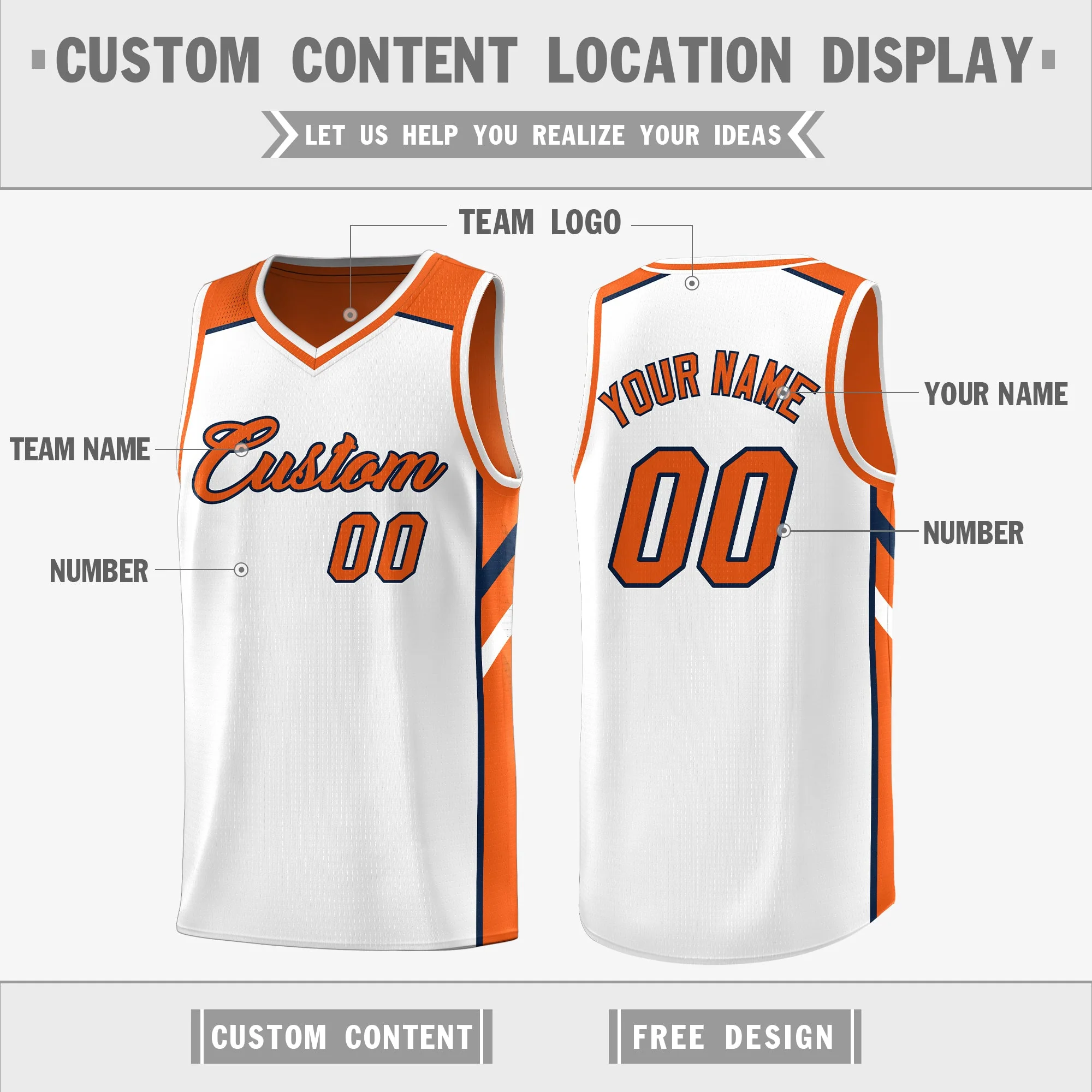 Custom Orange White Double Side Tops Casual Basketball Jersey - Image 3