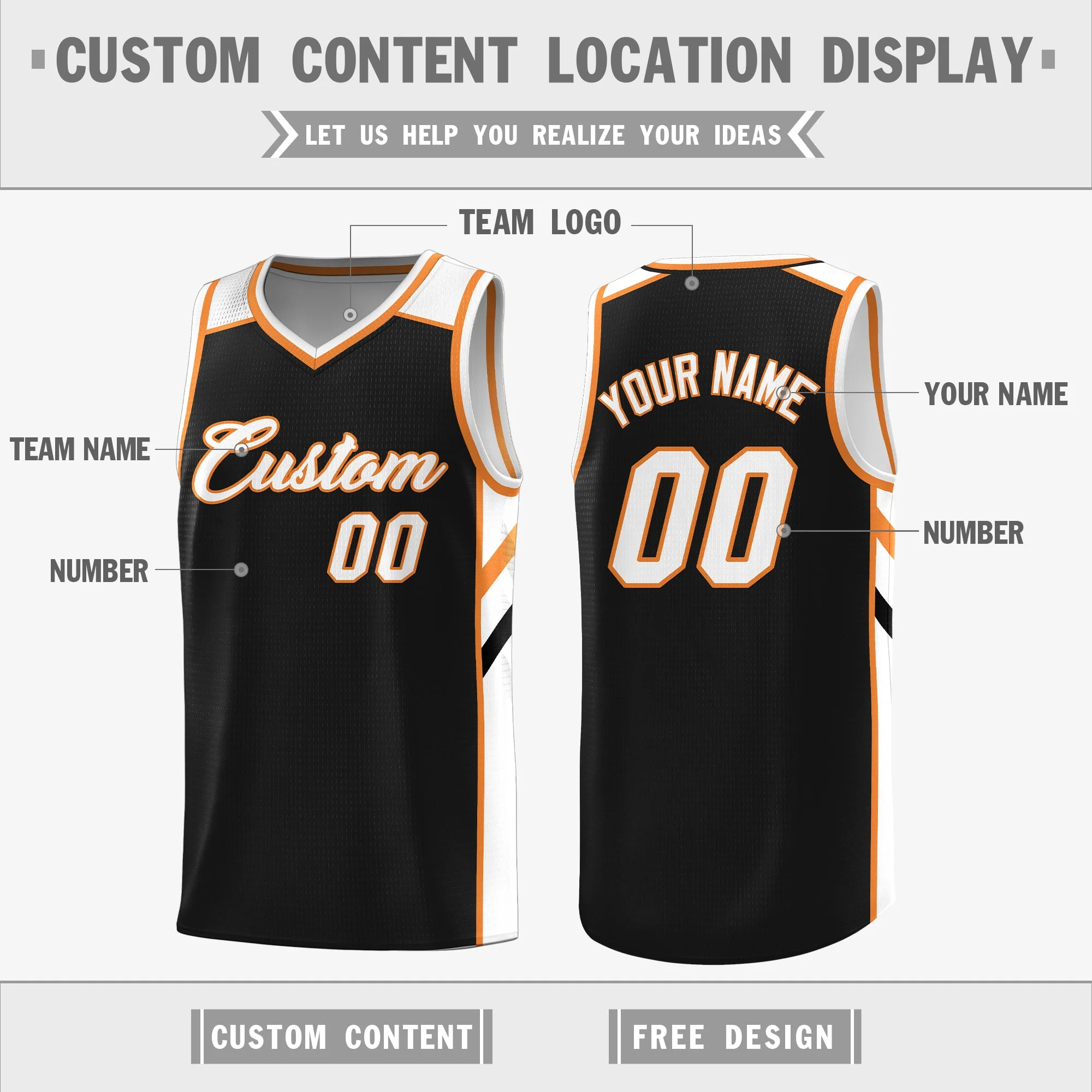 Custom Black White Double Side Tops Casual Basketball Jersey - Image 2