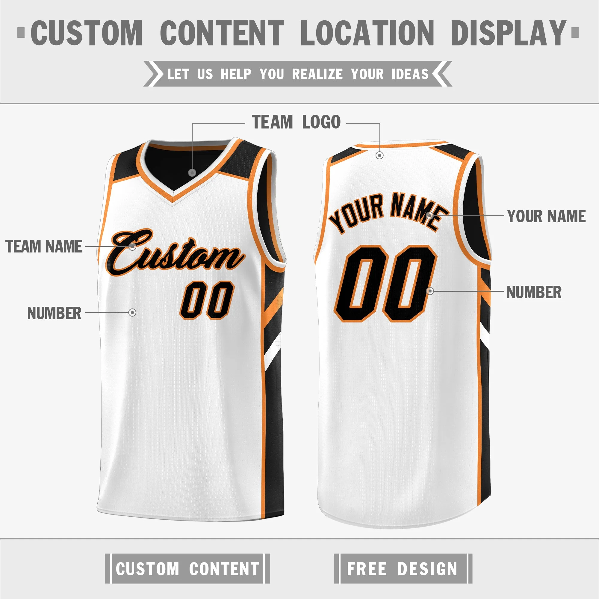 Custom Black White Double Side Tops Casual Basketball Jersey - Image 3