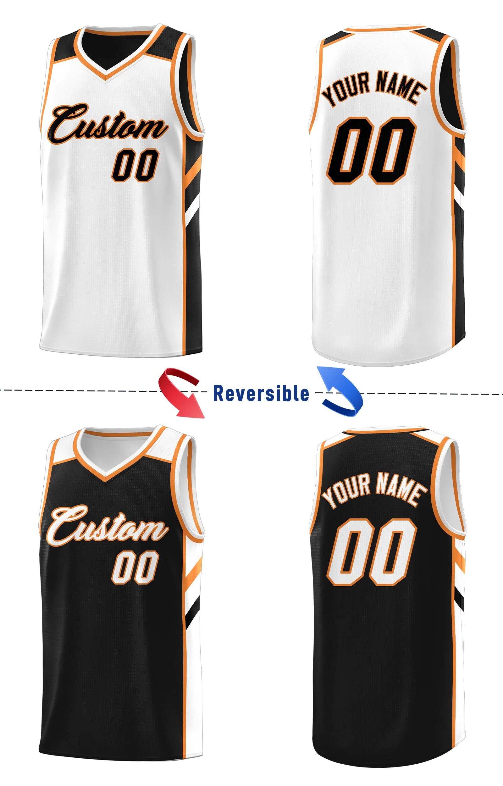 Custom Black White Double Side Tops Casual Basketball Jersey - Image 4