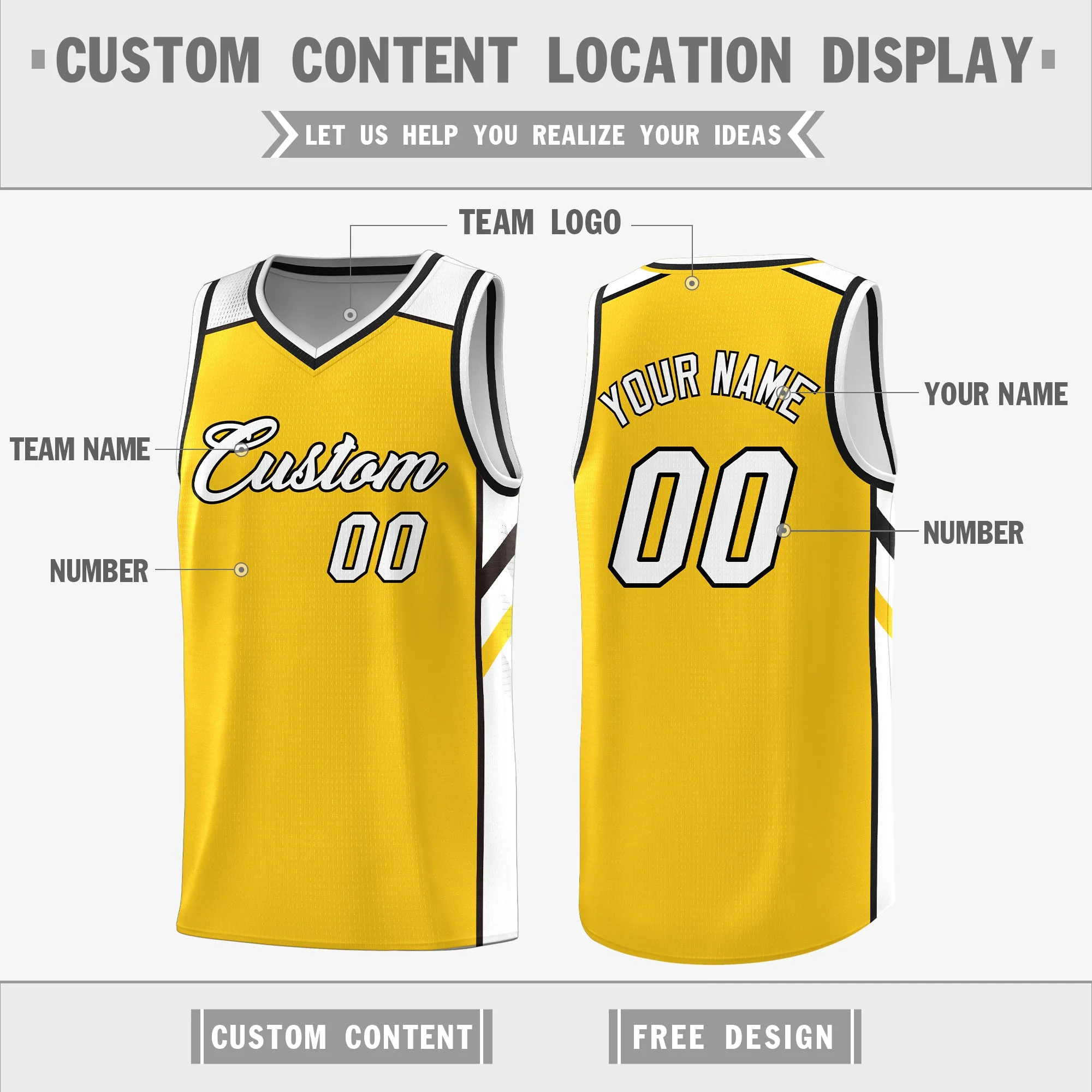 Custom Yellow White Double Side Tops Casual Basketball Jersey - Image 2