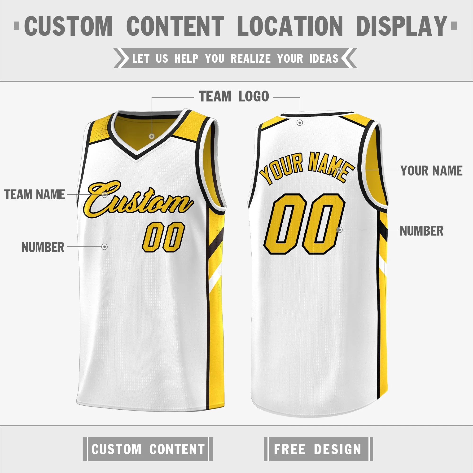 Custom Yellow White Double Side Tops Casual Basketball Jersey - Image 3