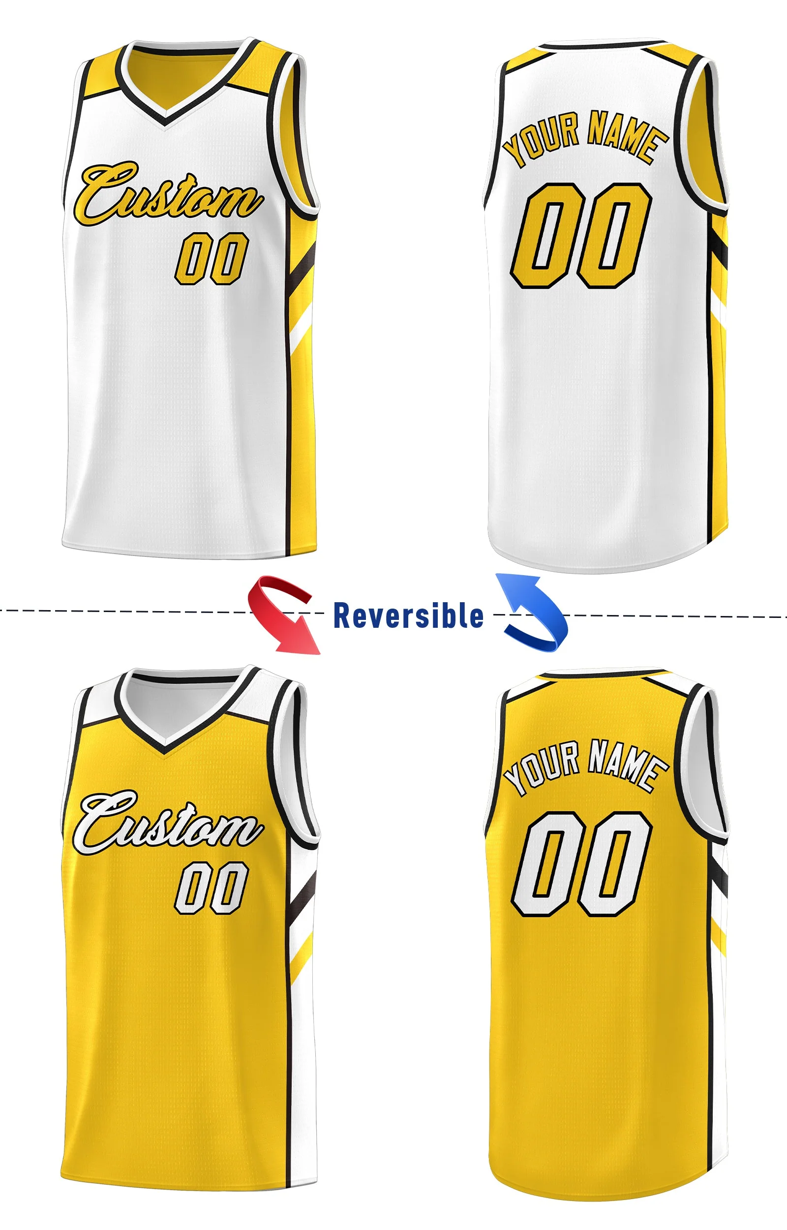 Custom Yellow White Double Side Tops Casual Basketball Jersey - Image 4