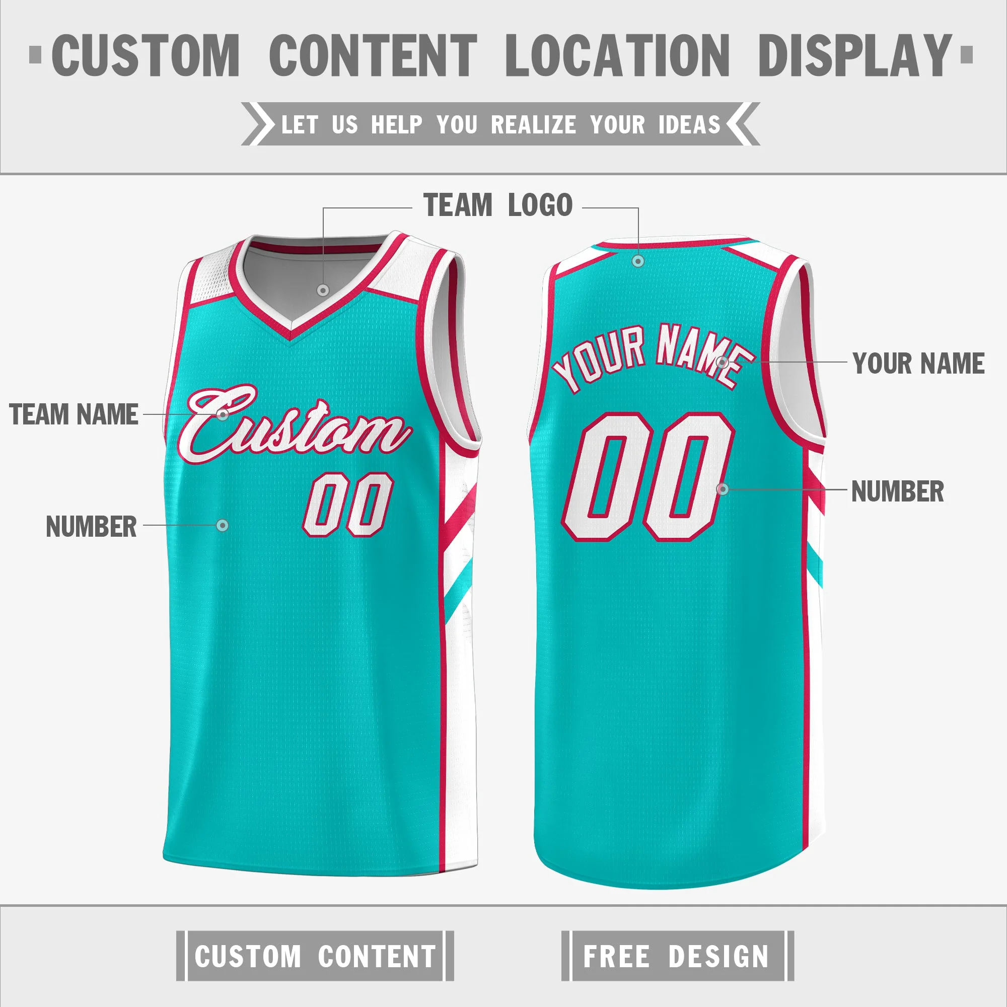 Custom Light Green White Double Side Tops Casual Basketball Jersey - Image 2