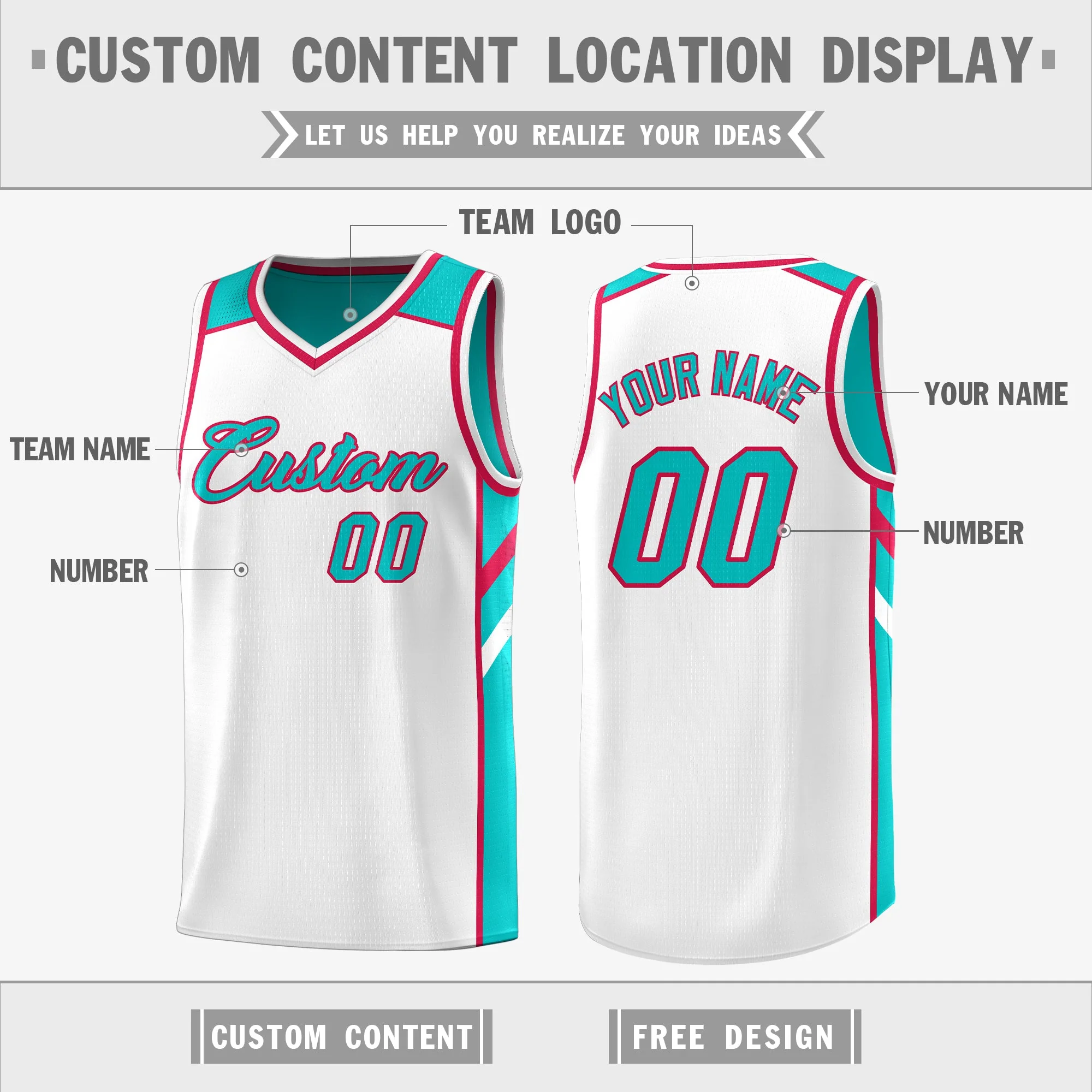 Custom Light Green White Double Side Tops Casual Basketball Jersey - Image 3