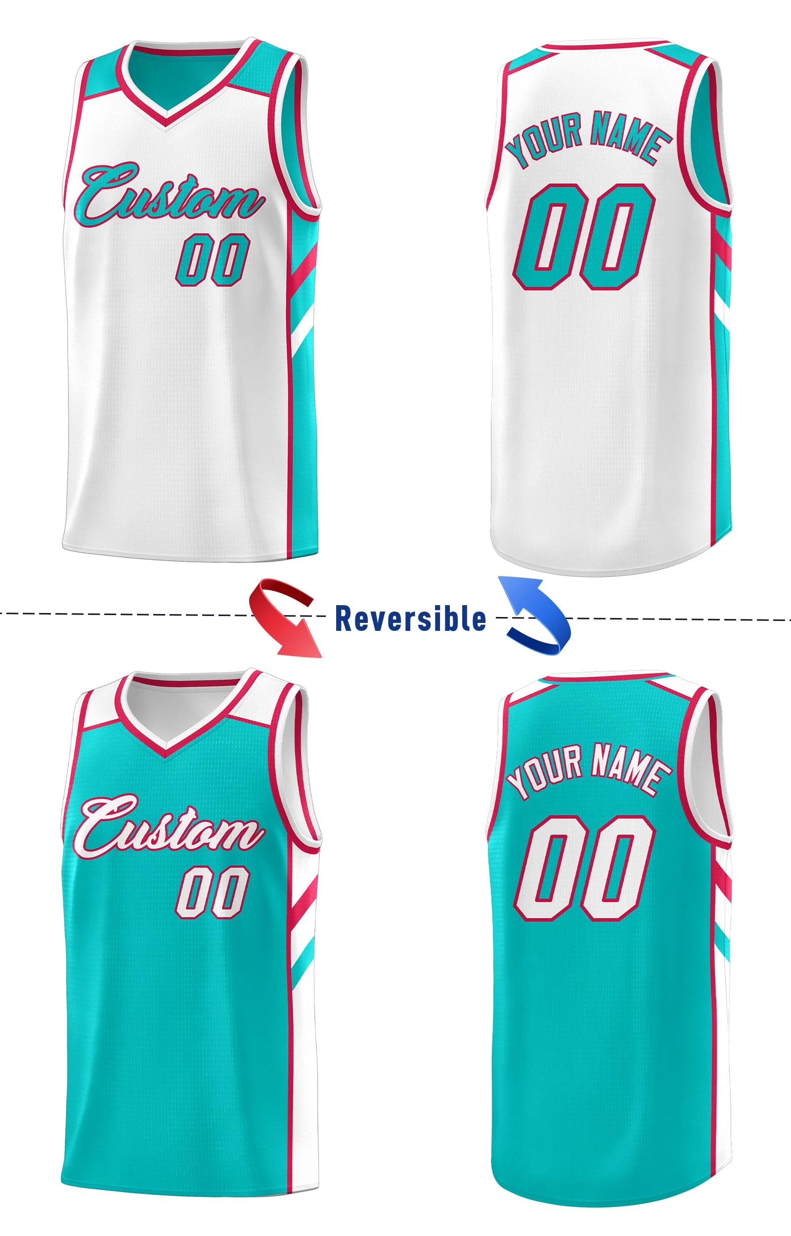 Custom Light Green White Double Side Tops Casual Basketball Jersey - Image 4