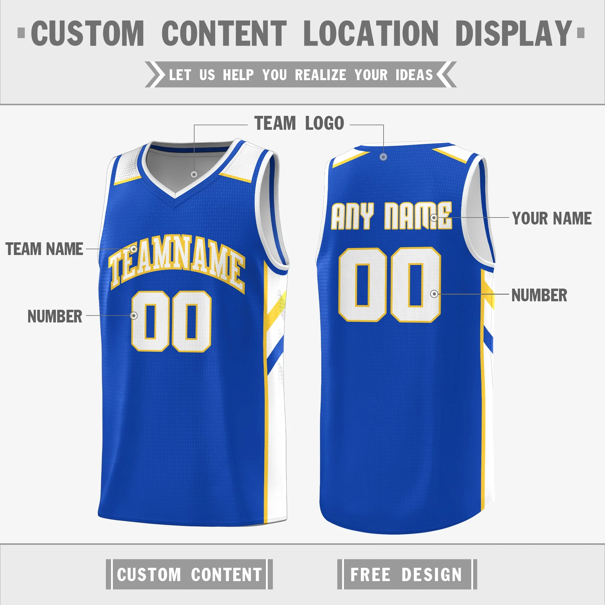 Custom Royal White Double Side Tops Breathable Training Basketball Jersey - Image 2
