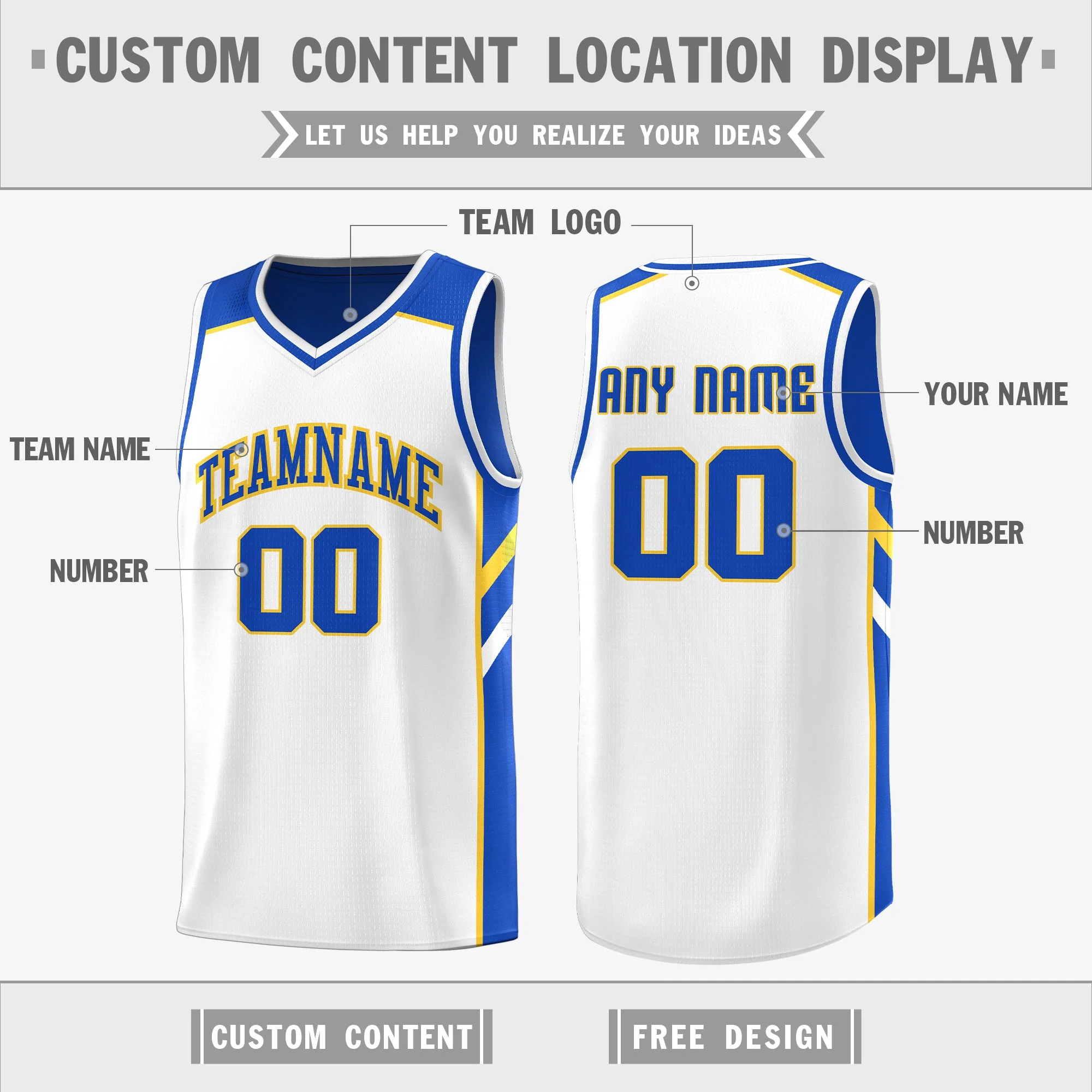 Custom Royal White Double Side Tops Breathable Training Basketball Jersey - Image 3