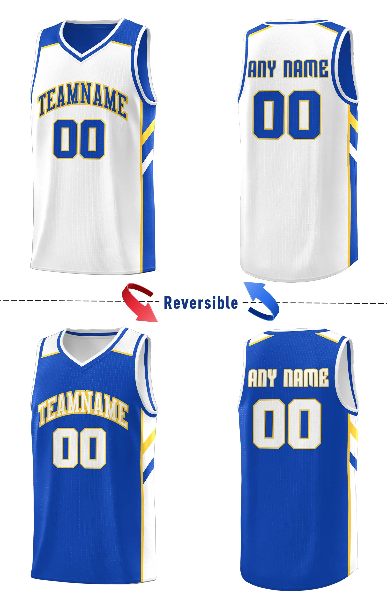 Custom Royal White Double Side Tops Breathable Training Basketball Jersey - Image 4