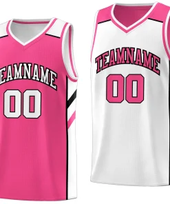 Custom Pink White Double Side Tops Breathable Training Basketball Jersey