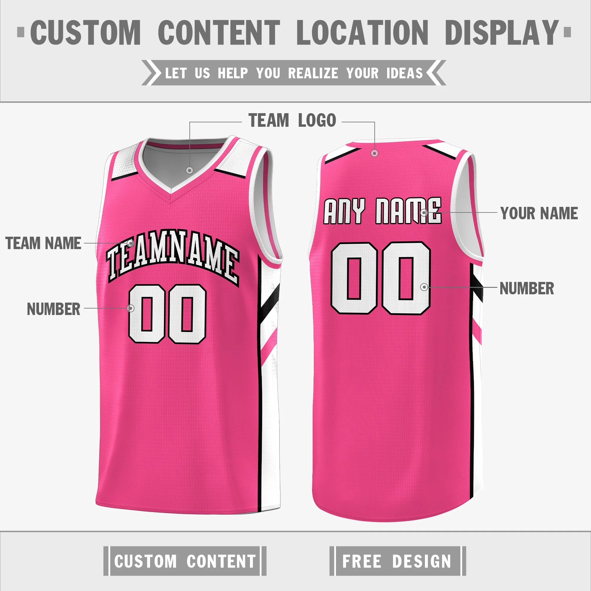 Custom Pink White Double Side Tops Breathable Training Basketball Jersey - Image 2