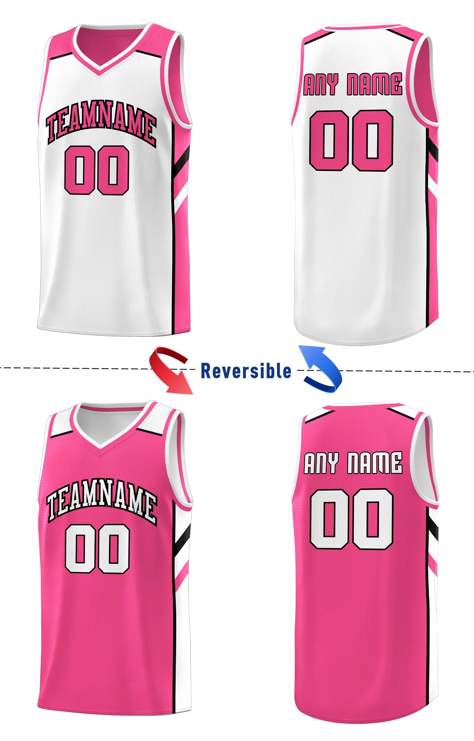 Custom Pink White Double Side Tops Breathable Training Basketball Jersey - Image 4