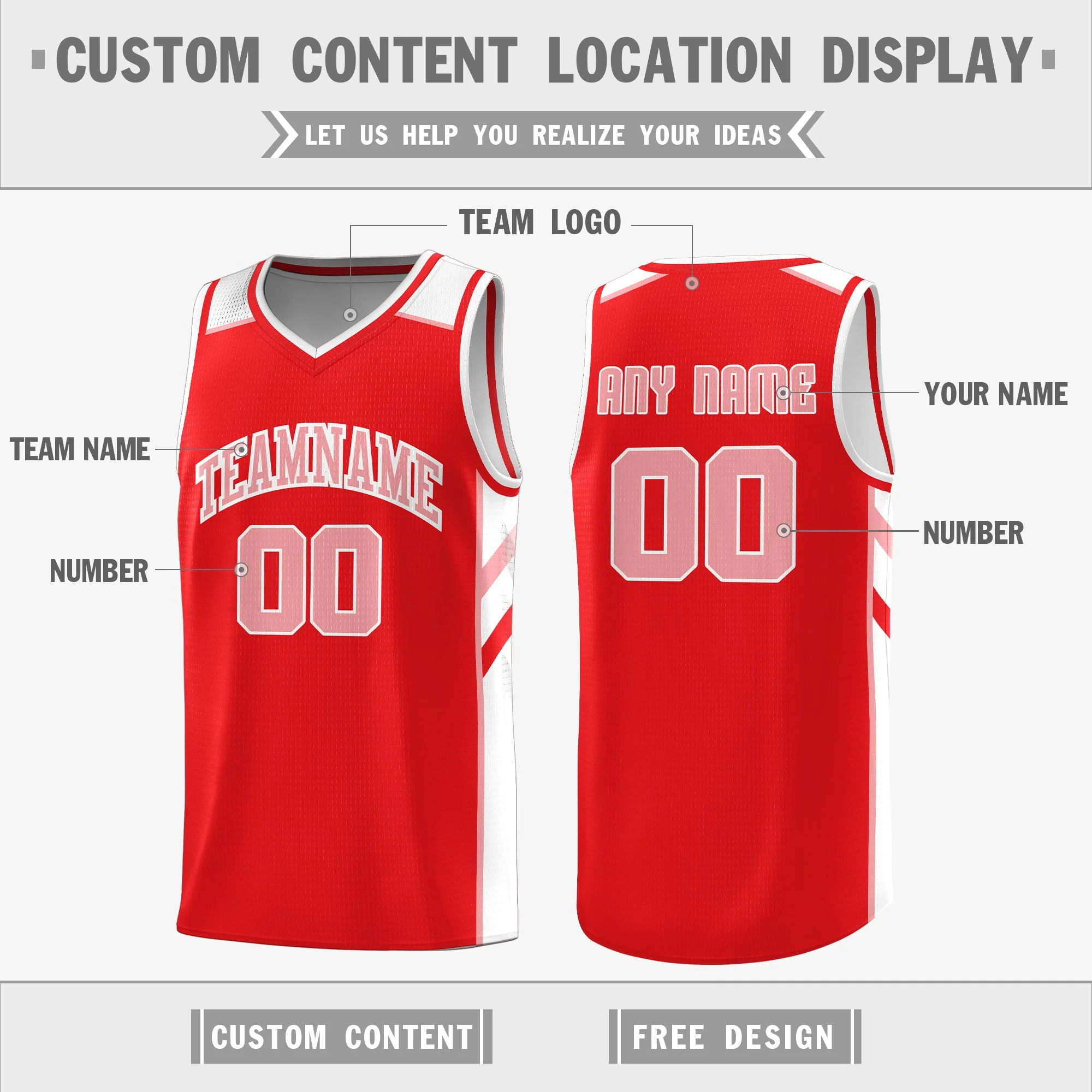 Custom Red White Double Side Tops Breathable Training Basketball Jersey - Image 2