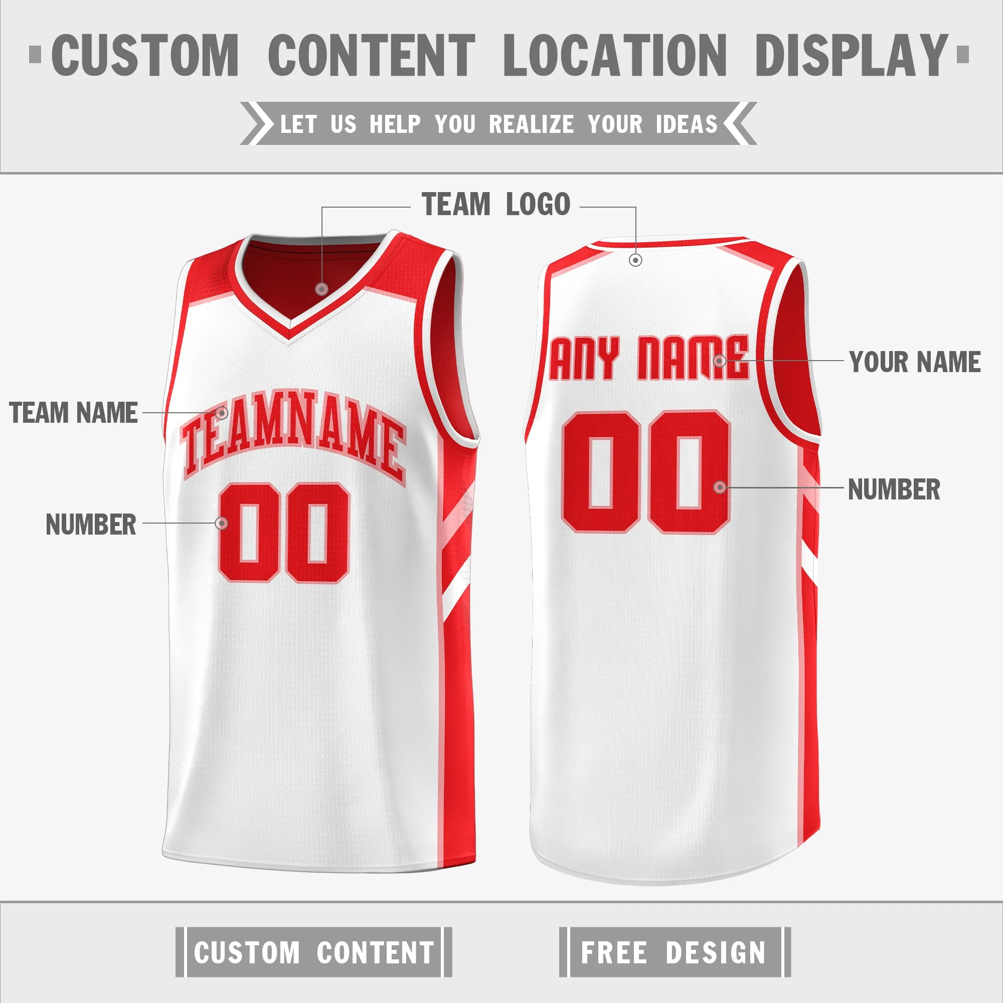 Custom Red White Double Side Tops Breathable Training Basketball Jersey - Image 3
