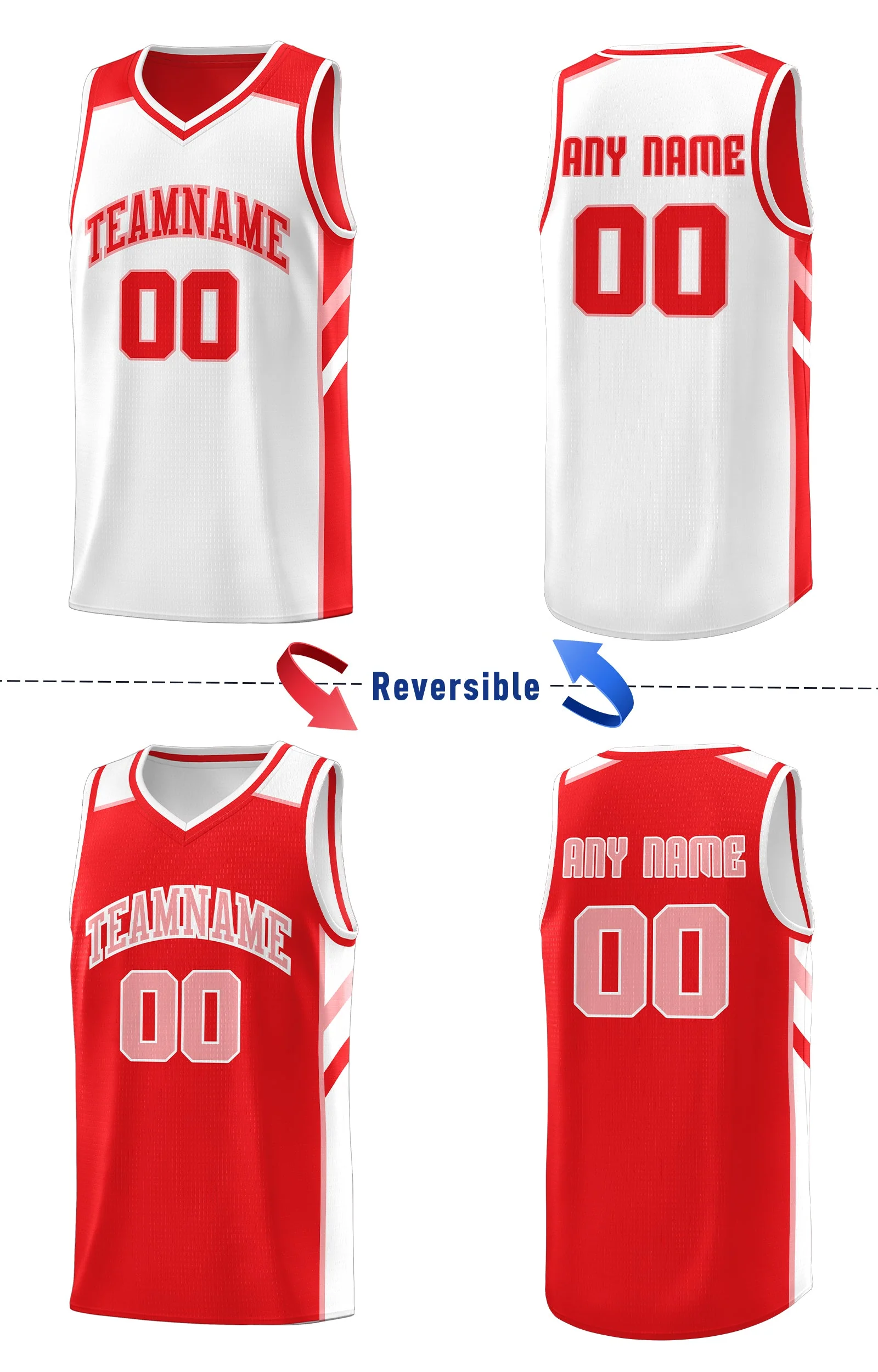 Custom Red White Double Side Tops Breathable Training Basketball Jersey - Image 4
