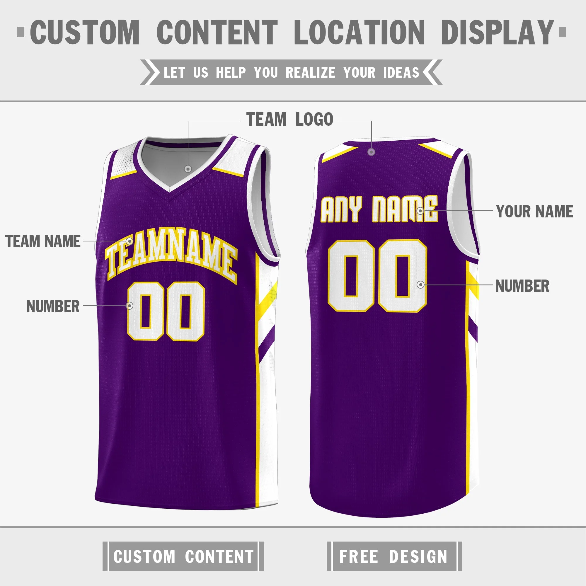 Custom Purple White Double Side Tops Breathable Training Basketball Jersey - Image 2