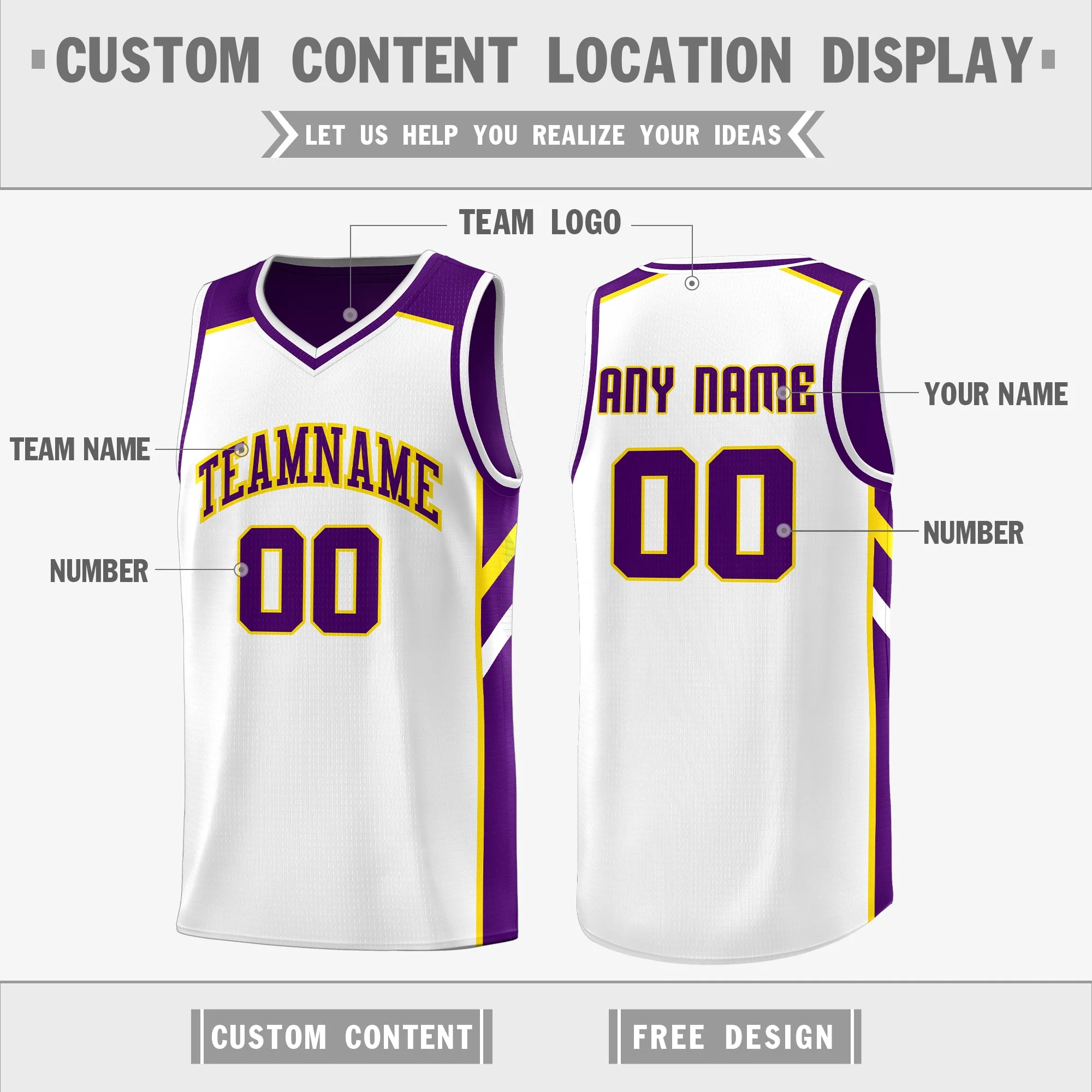 Custom Purple White Double Side Tops Breathable Training Basketball Jersey - Image 3
