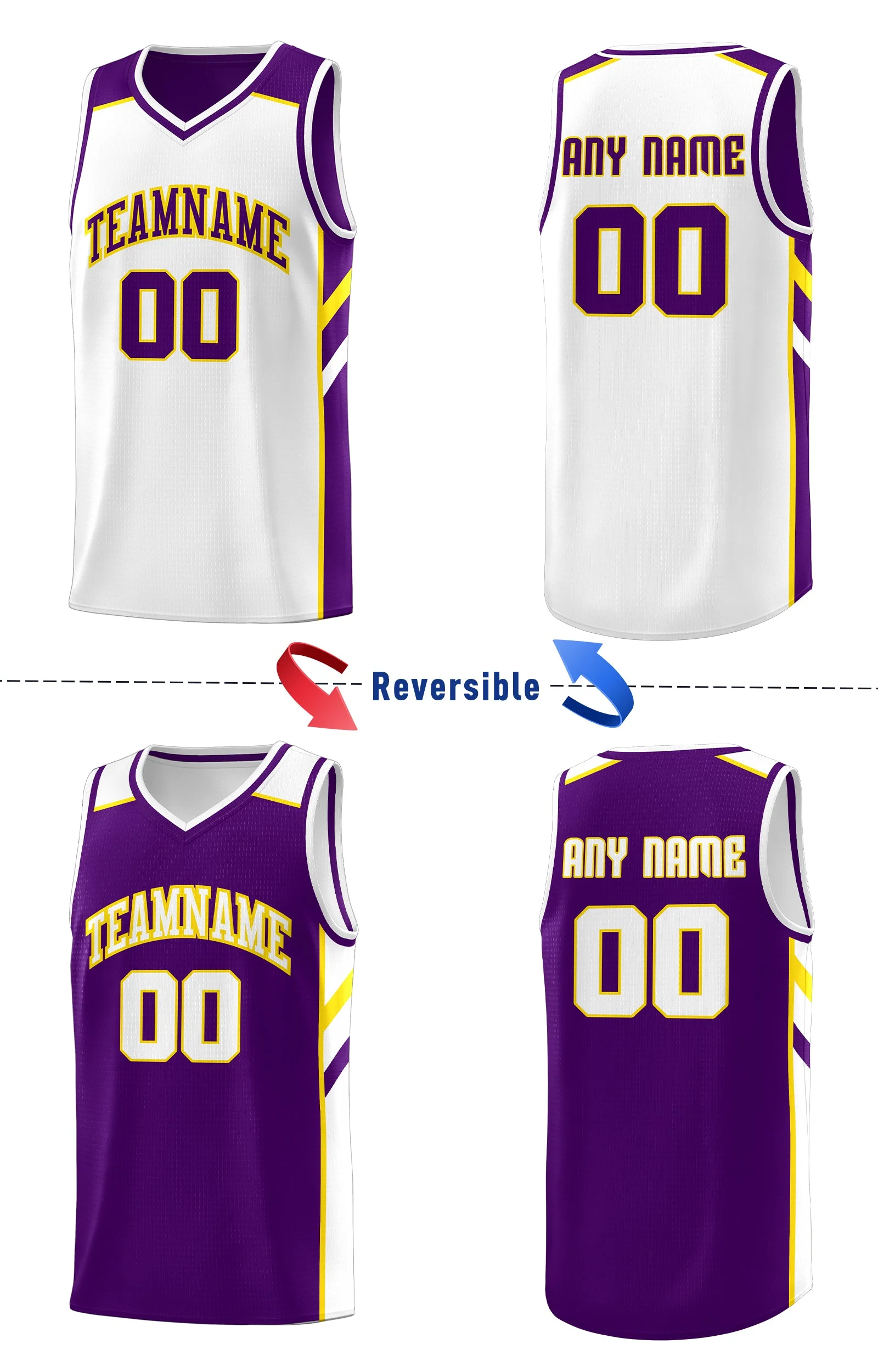 Custom Purple White Double Side Tops Breathable Training Basketball Jersey - Image 4